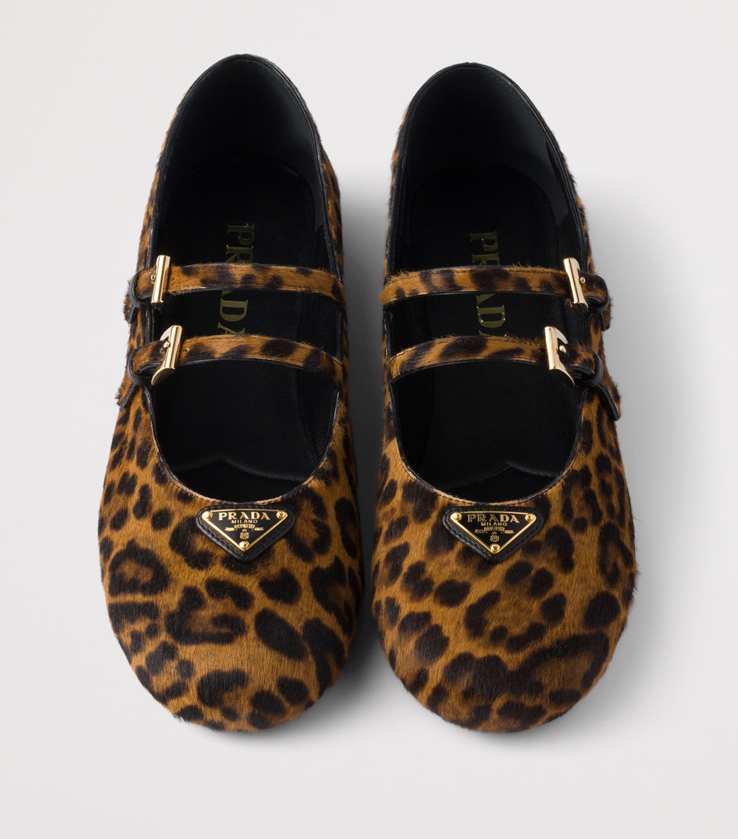 Prada Brushed Leather Leopard Print Ballet Flats Neutral Image 3