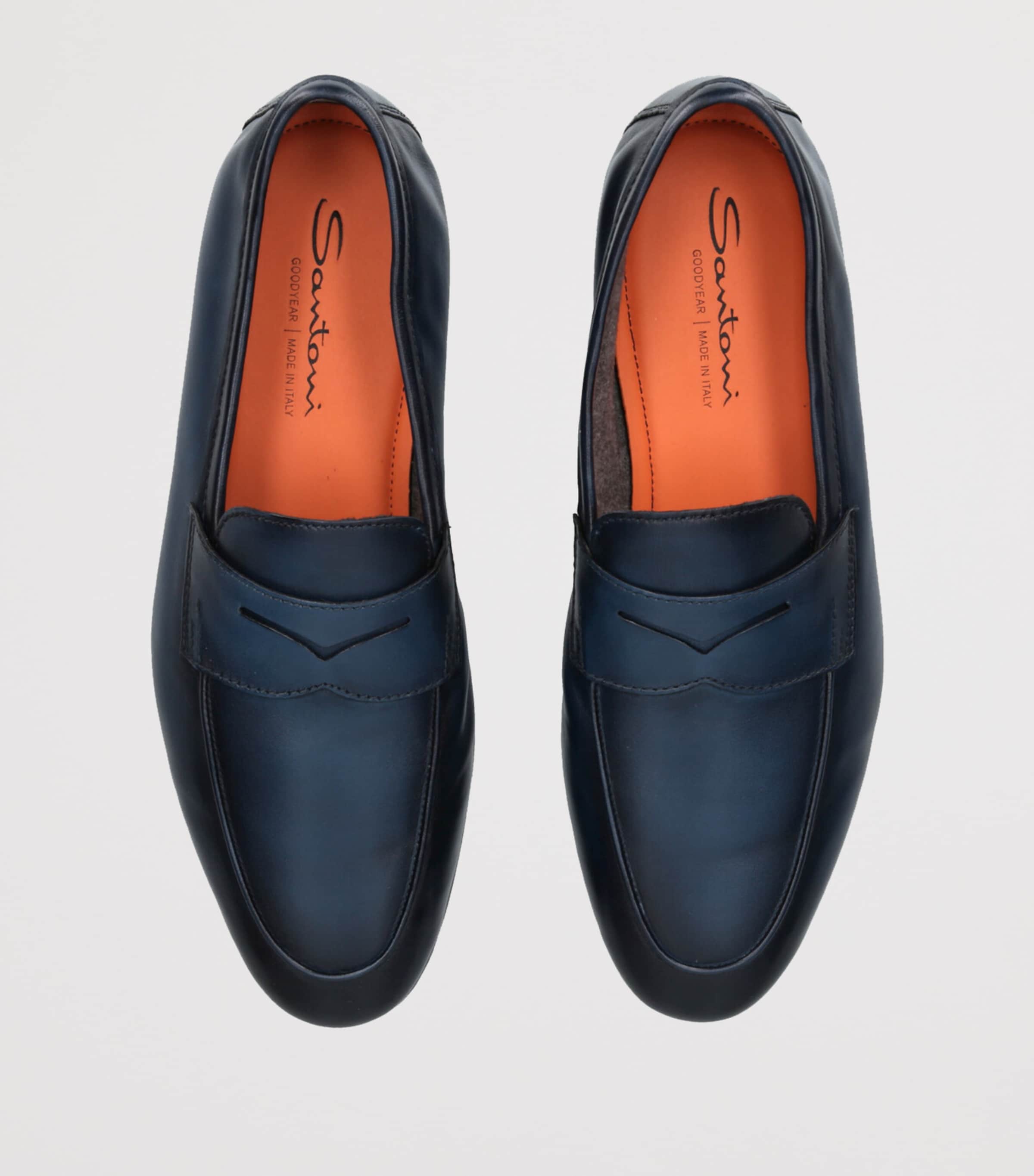 Santoni Leather Cashmere-Lined Carlos Loafers Navy Image 4