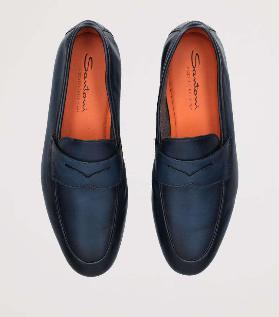 Santoni Leather Cashmere-Lined Carlos Loafers Navy Image 4