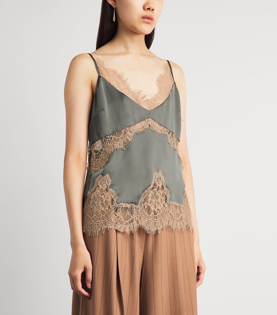 L'Agence Womens Lace-Trim Cami Top Smokey Olive/praline Image 4
