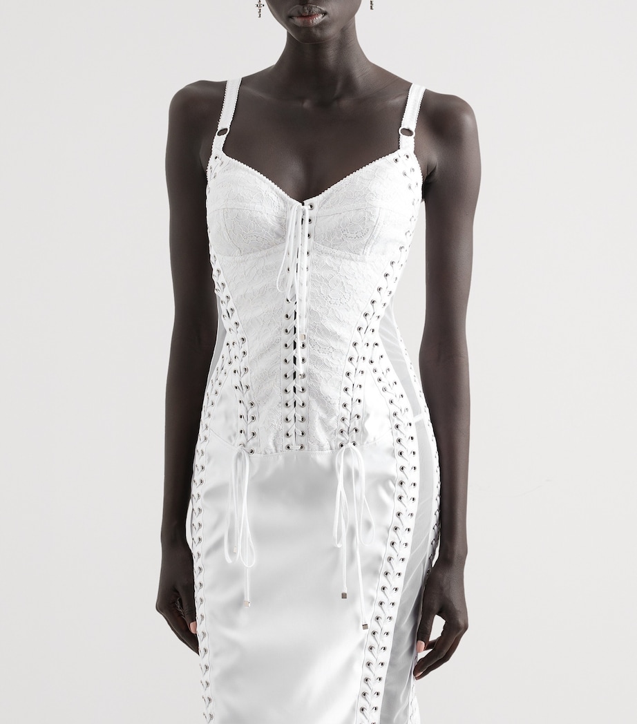 Dolce&Gabbana Womens Satin Corset-Detail Midi Dress Optical White Image 3