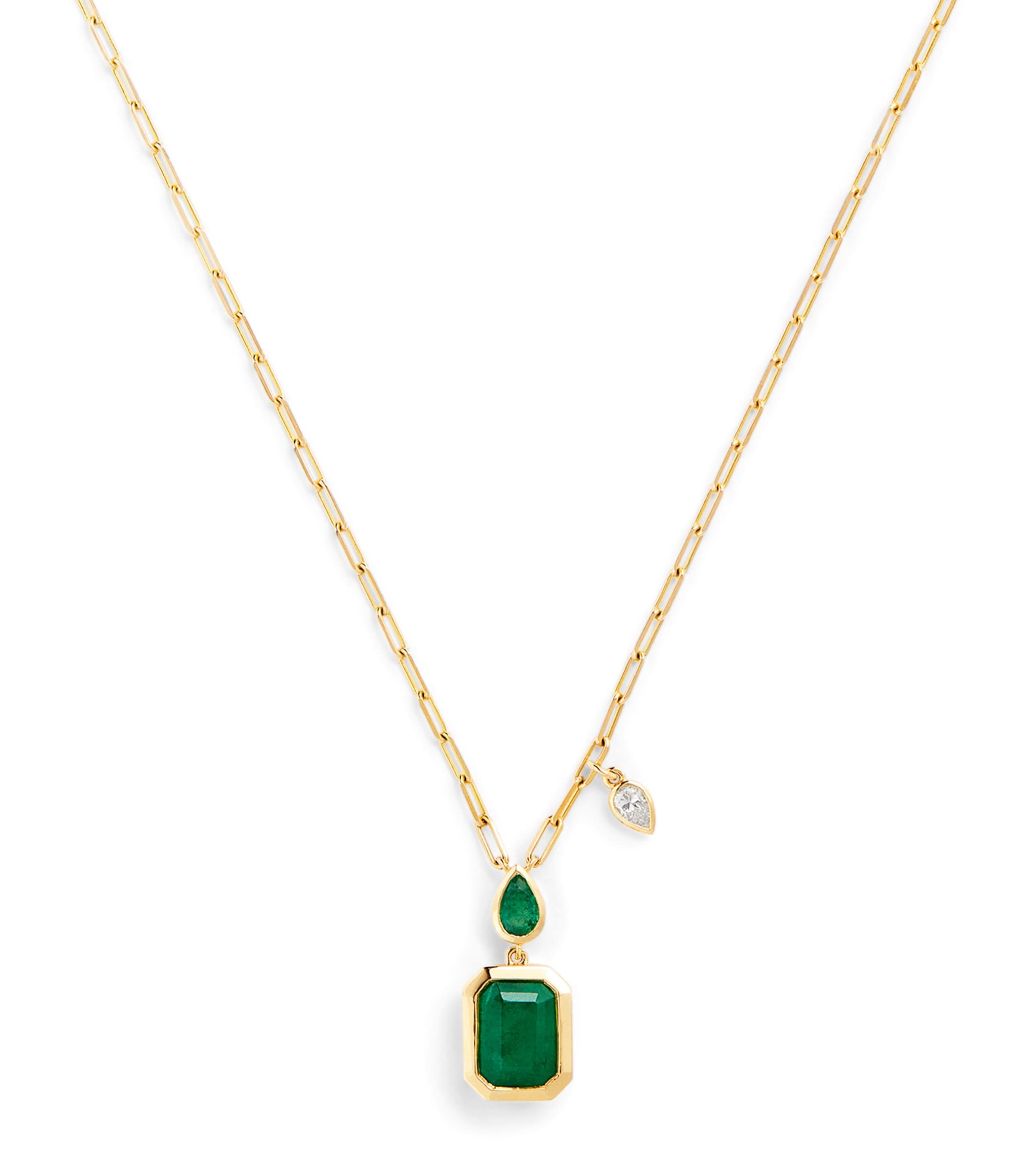 Yellow Gold, Emerald and Diamond Double Drop Necklace YELLOW GOLD Image 1