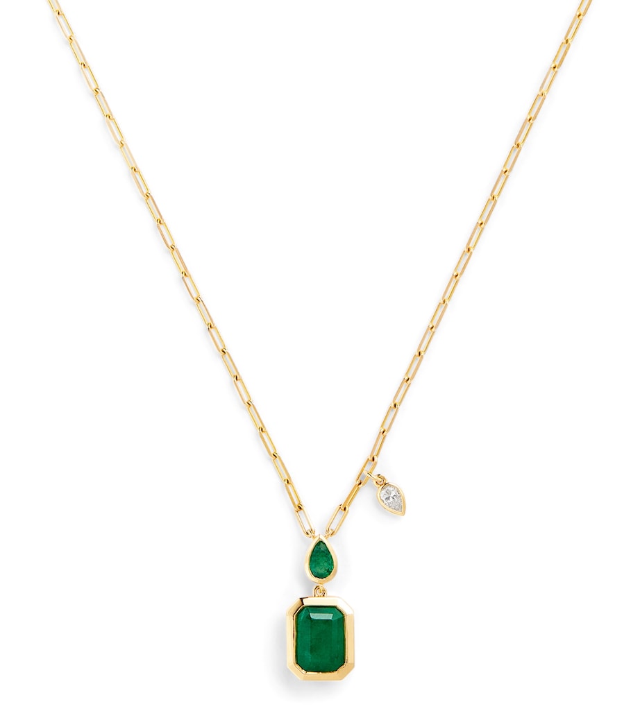 Yellow Gold, Emerald and Diamond Double Drop Necklace YELLOW GOLD Image 1