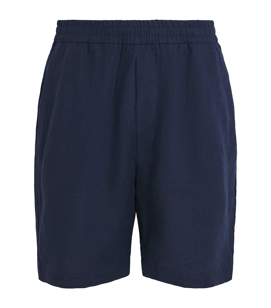 Sunspel Mens Linen Drawstring Shorts Buaf Light Navy Image 1