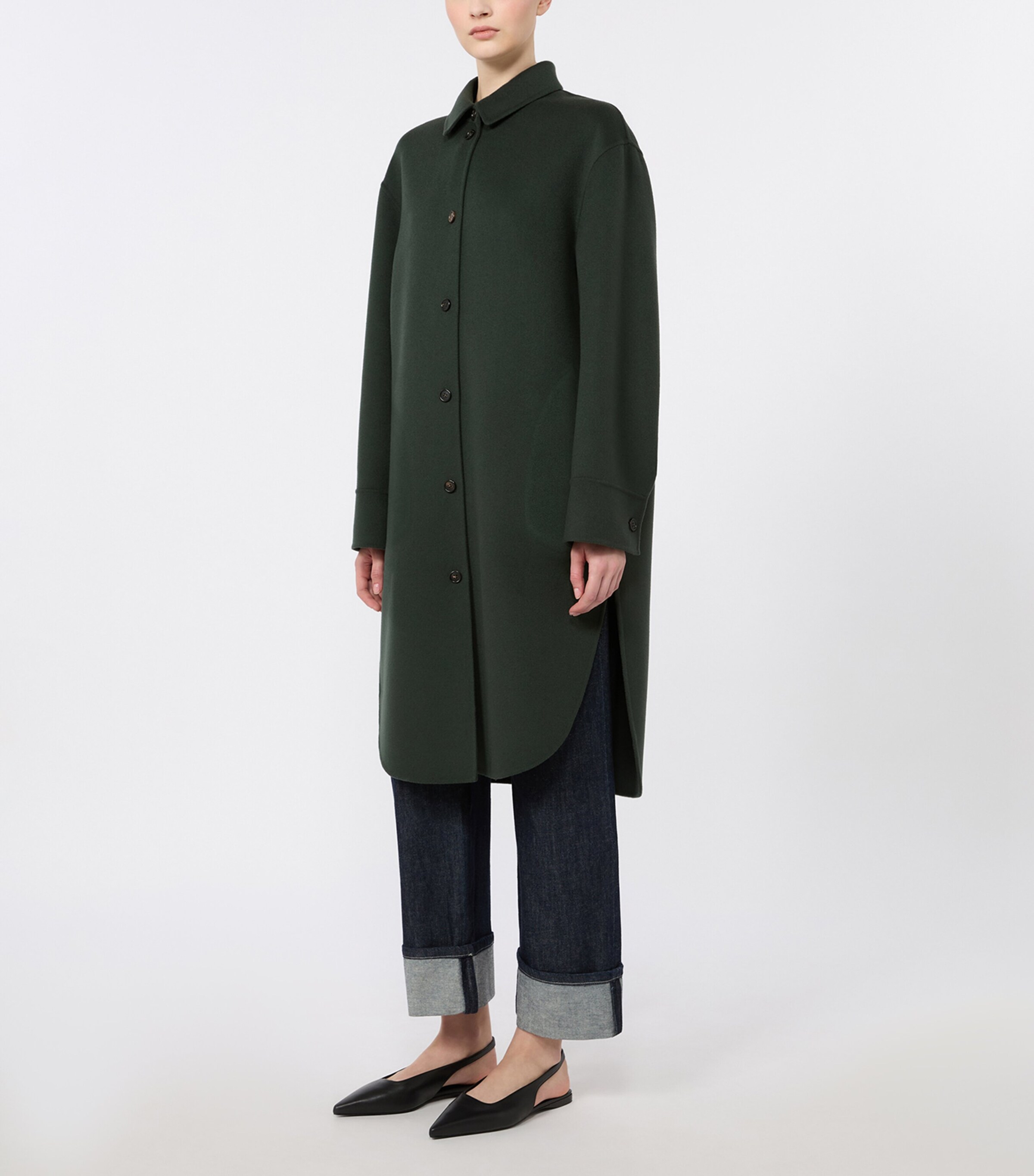 Max Mara Womens Virgin Wool Single-Breasted Coat Dark Green Image 3