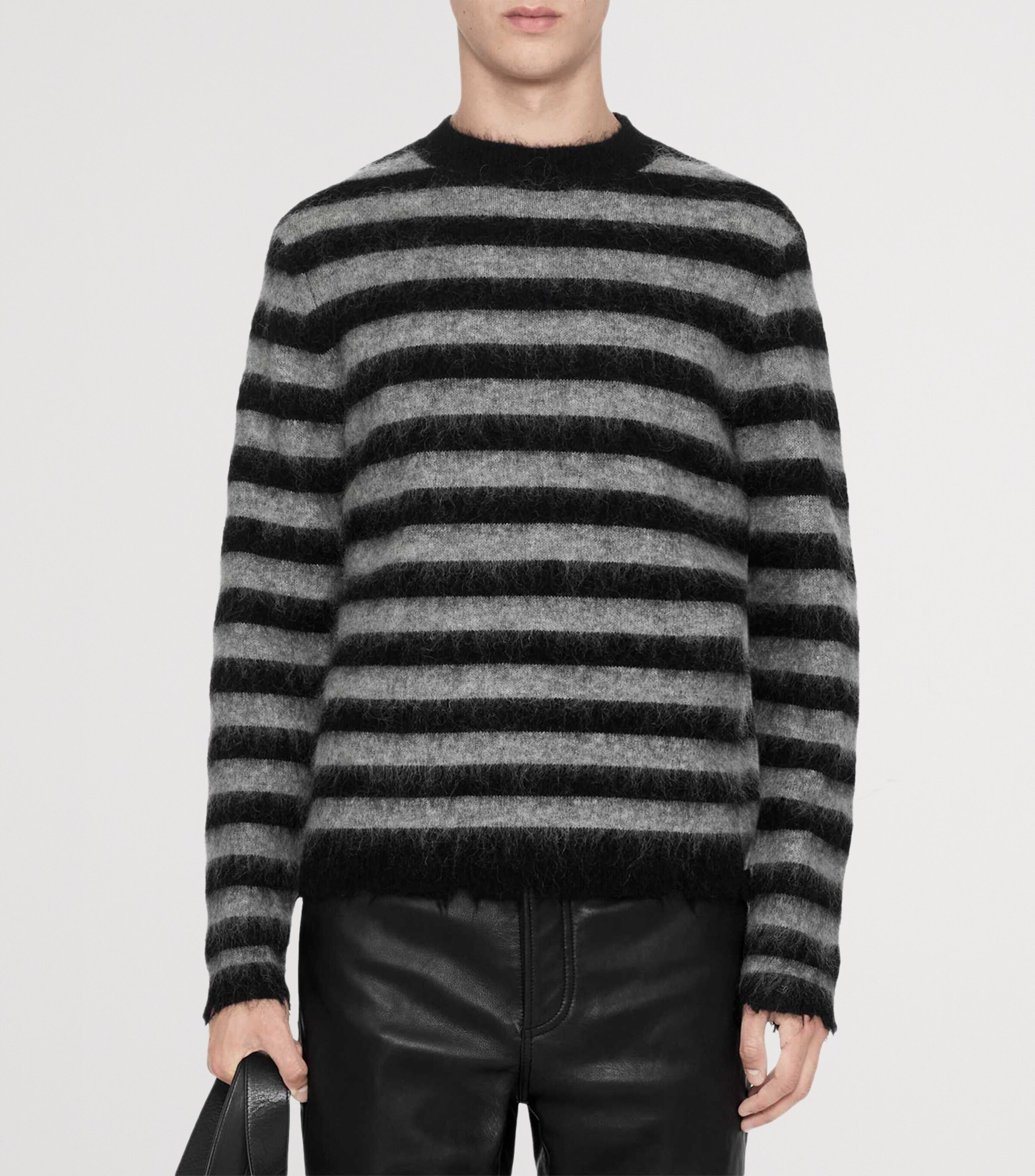 AllSaints Mens Wool-Mohair-Blend Harry Stripe Sweater Blk/monument Grey Image 3