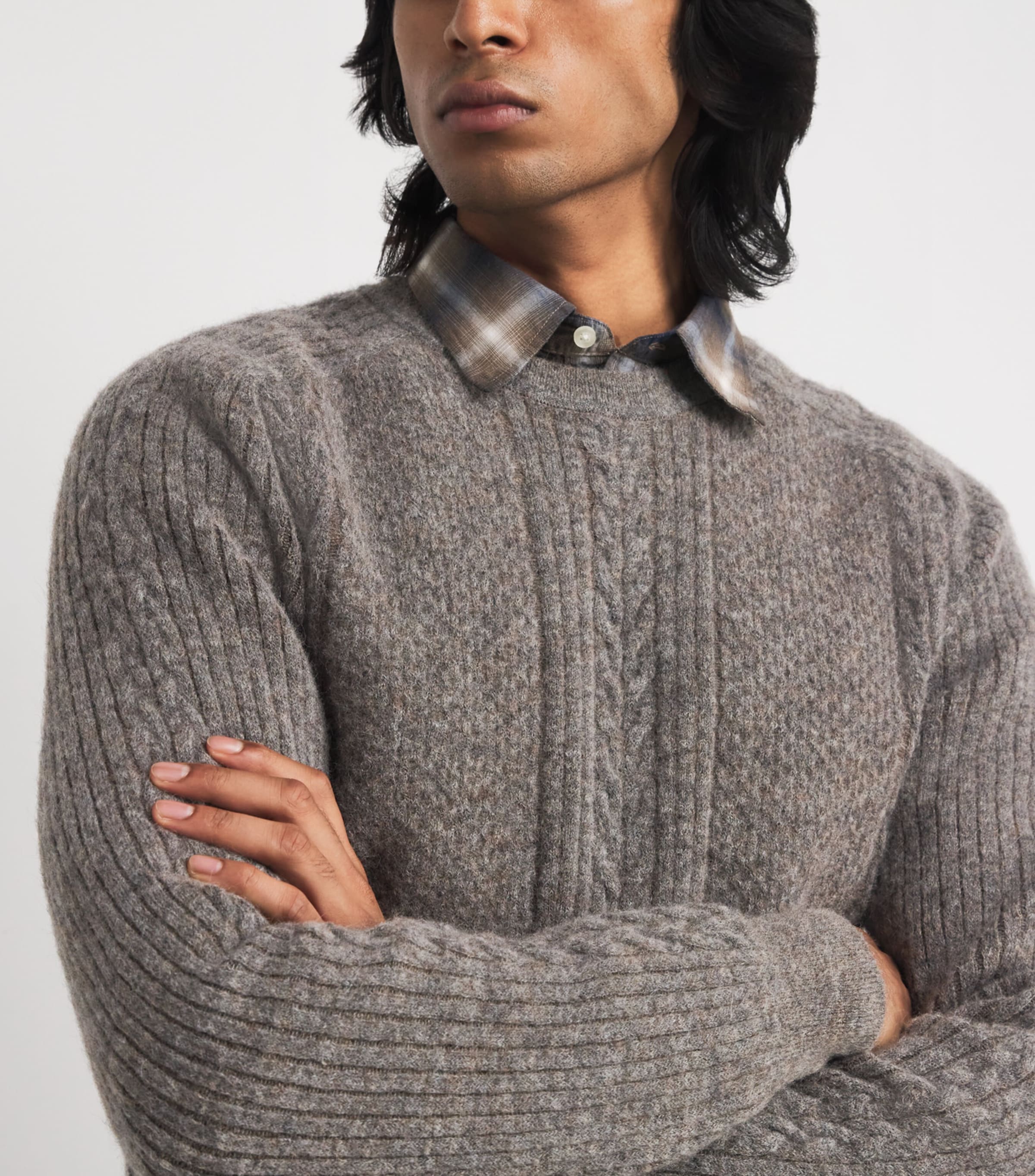 Pal Zileri Mens Alpaca-Blend Cable-Knit Sweater Grey Image 6