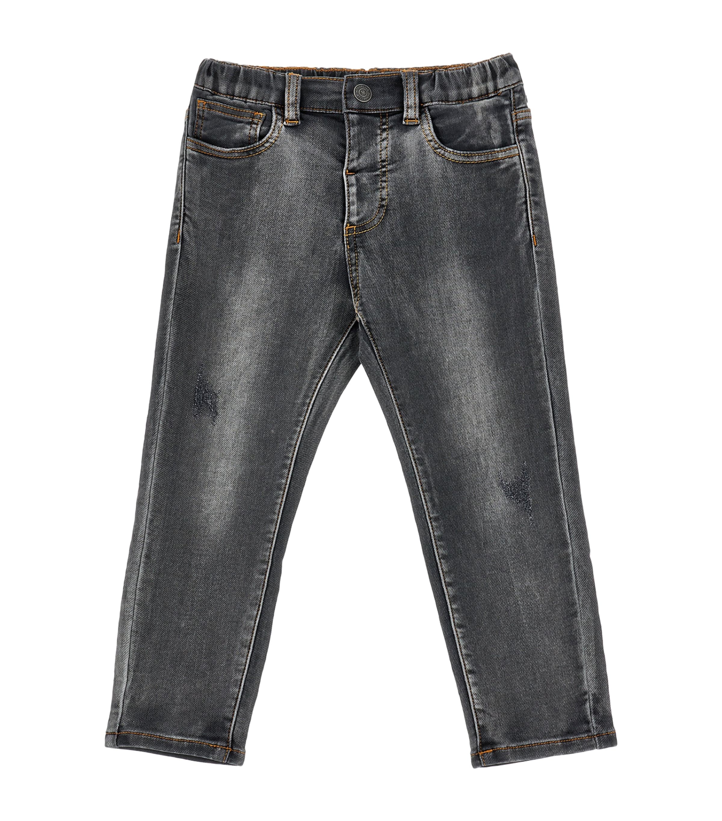 Monnalisa 5-pocket Jeans With Teddy Bear In Gray