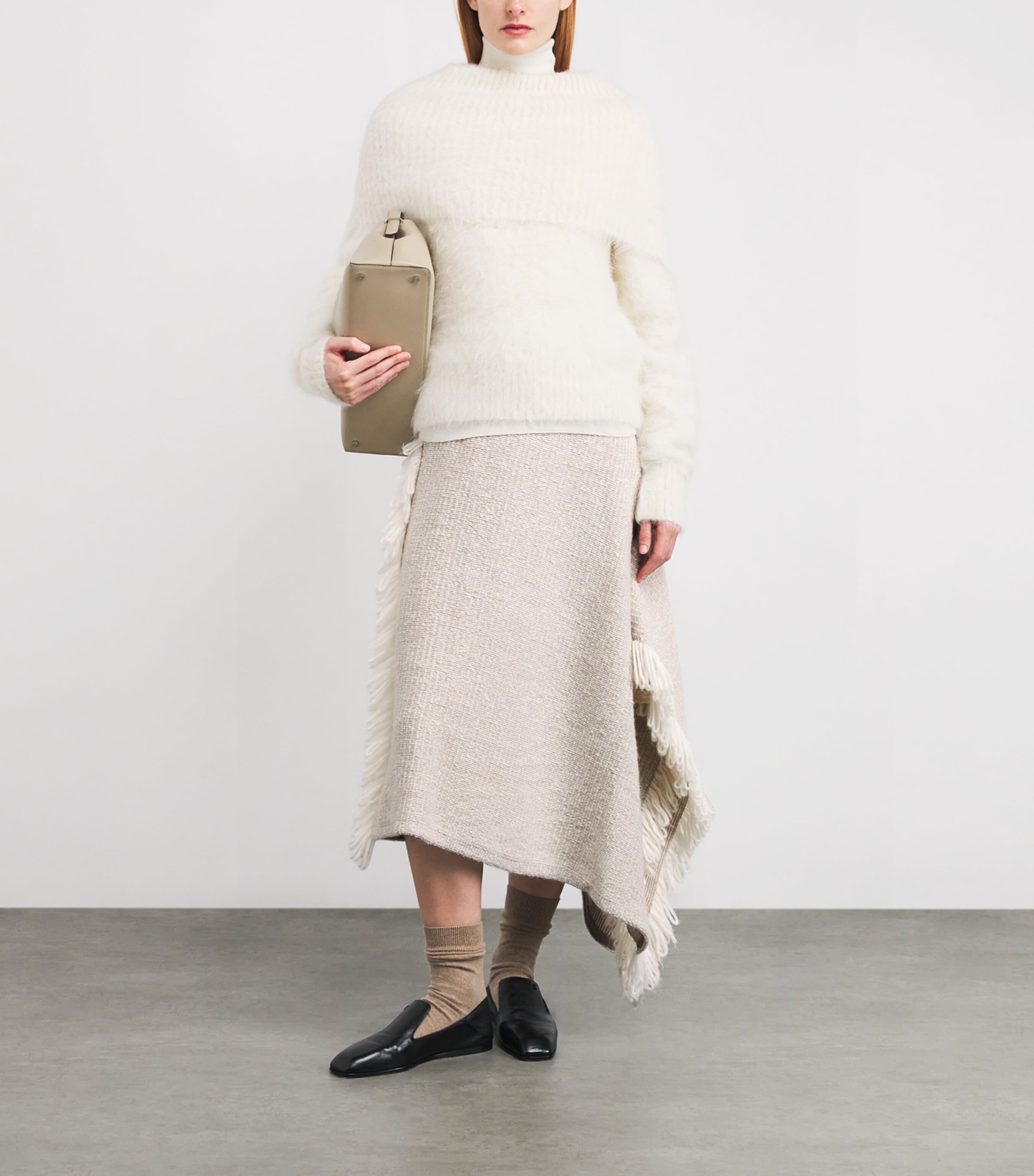 Wool Knitted Fringe Midi Skirt RAW WHITE Image 2