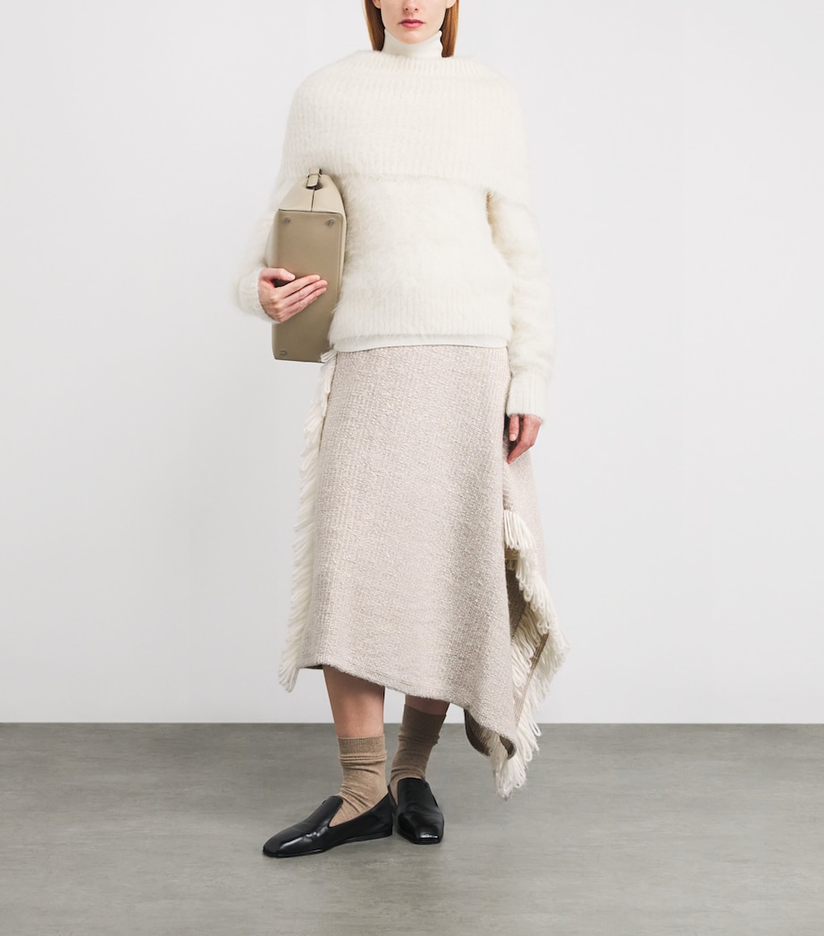 Wool Knitted Fringe Midi Skirt RAW WHITE Image 2