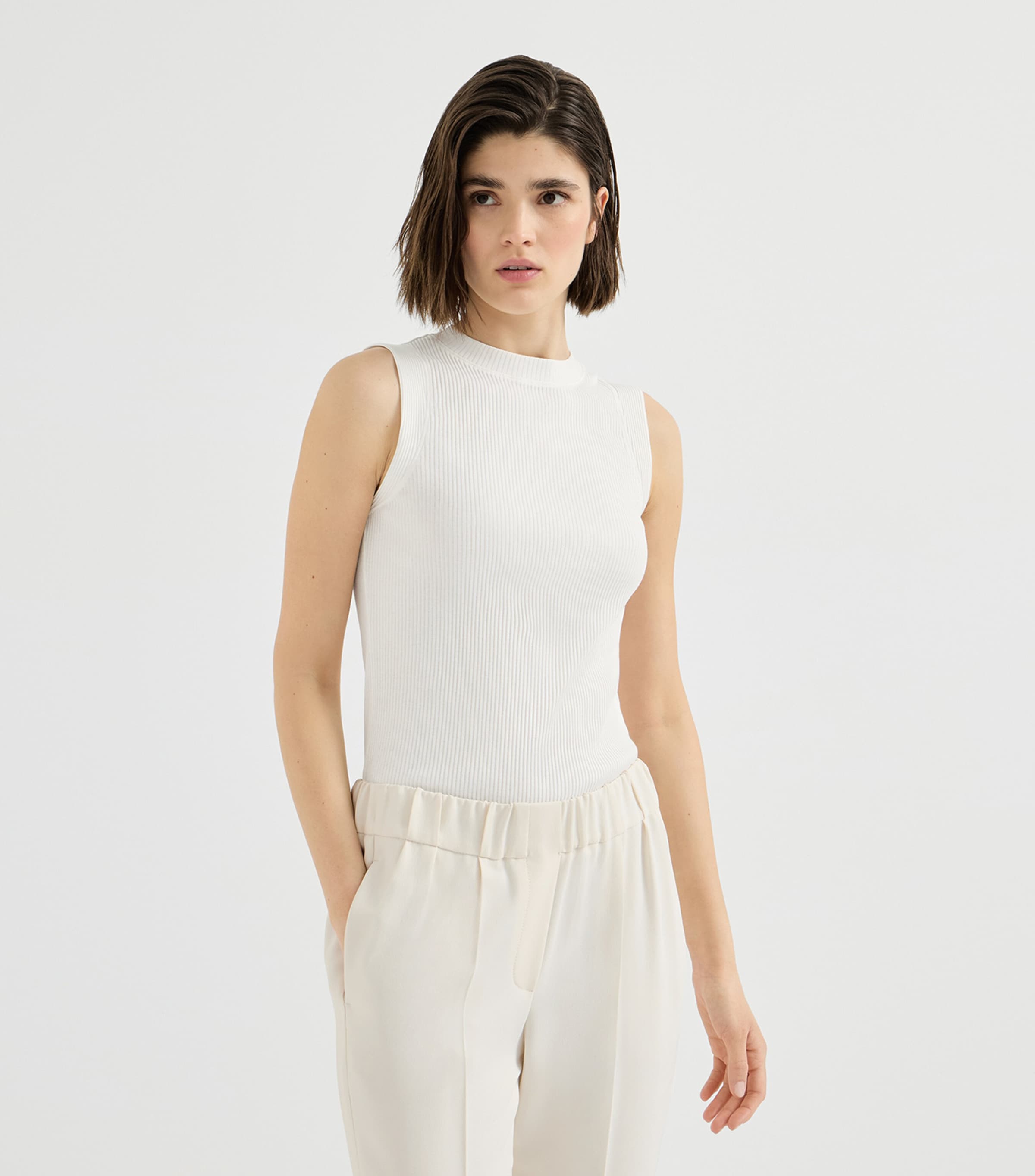 Brunello Cucinelli Womens Cotton Ribbed Tank Top Image 4