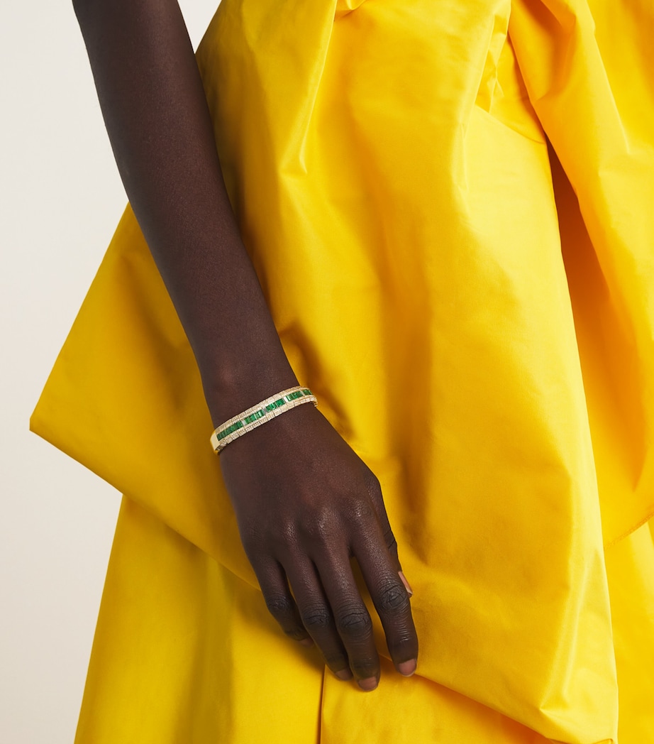 Yellow Gold, Diamond and Emerald Stretch Bracelet YELLOW GOLD Image 2