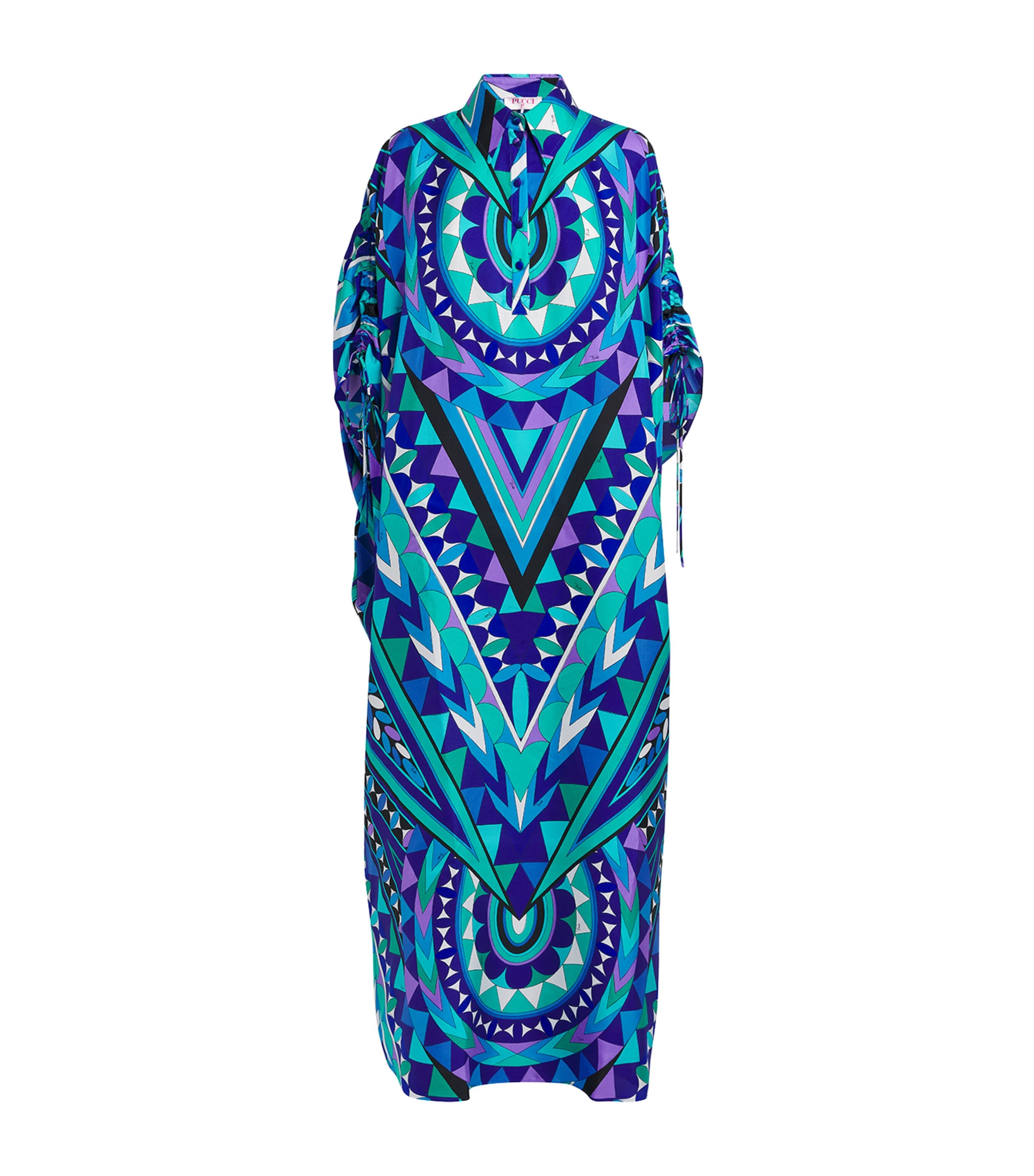 PUCCI Womens Silk Printed Kaftan Maxi Dress Turquoise Image 1