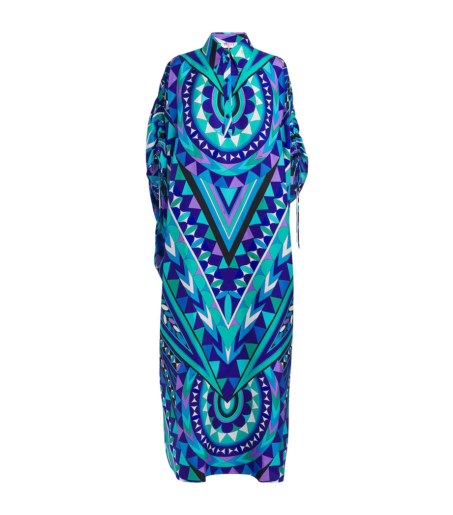 PUCCI Womens Silk Printed Kaftan Maxi Dress Turquoise Image 1
