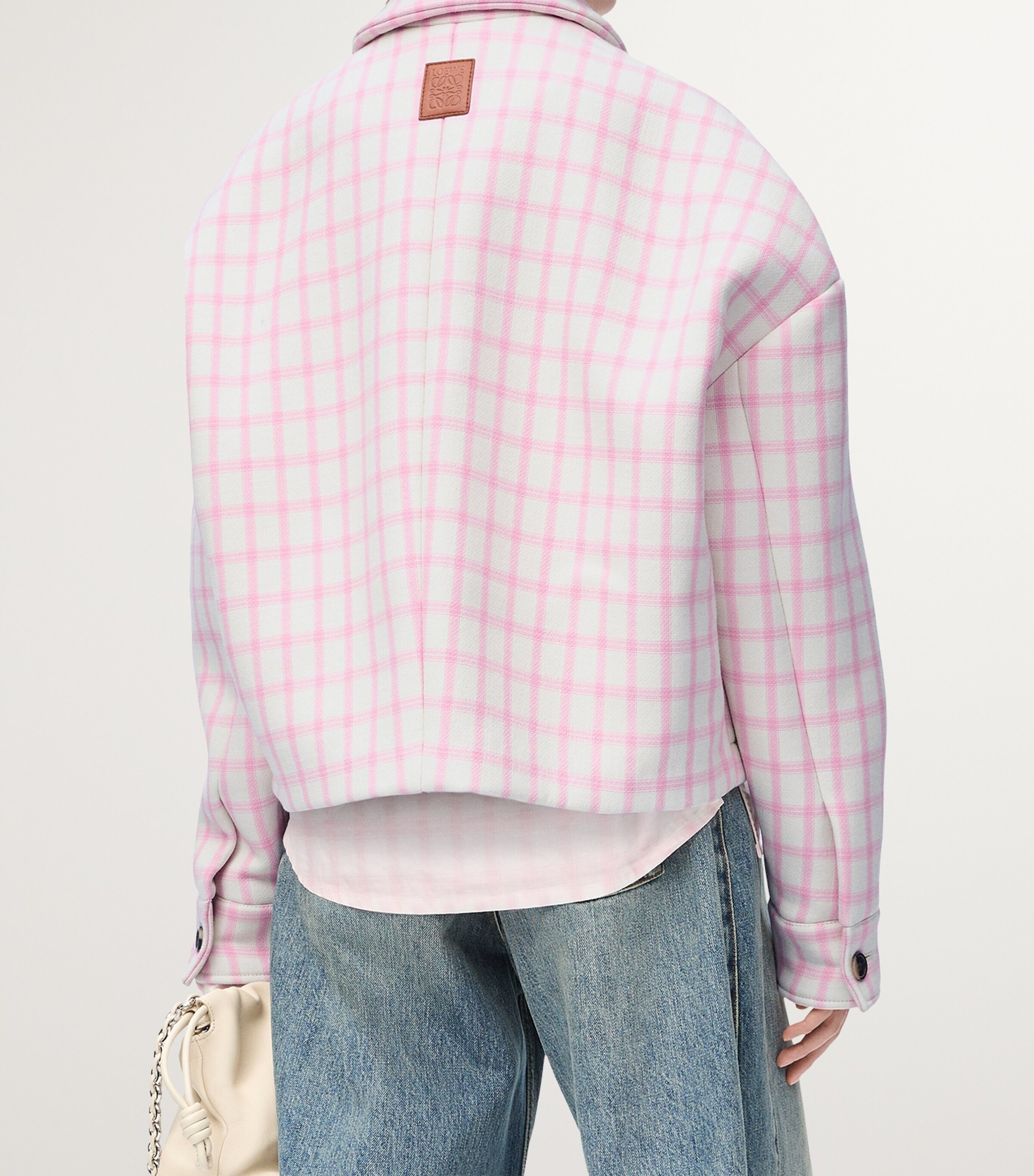 Wool-Blend Check-Print Jacket WHITE/PINK Image 4