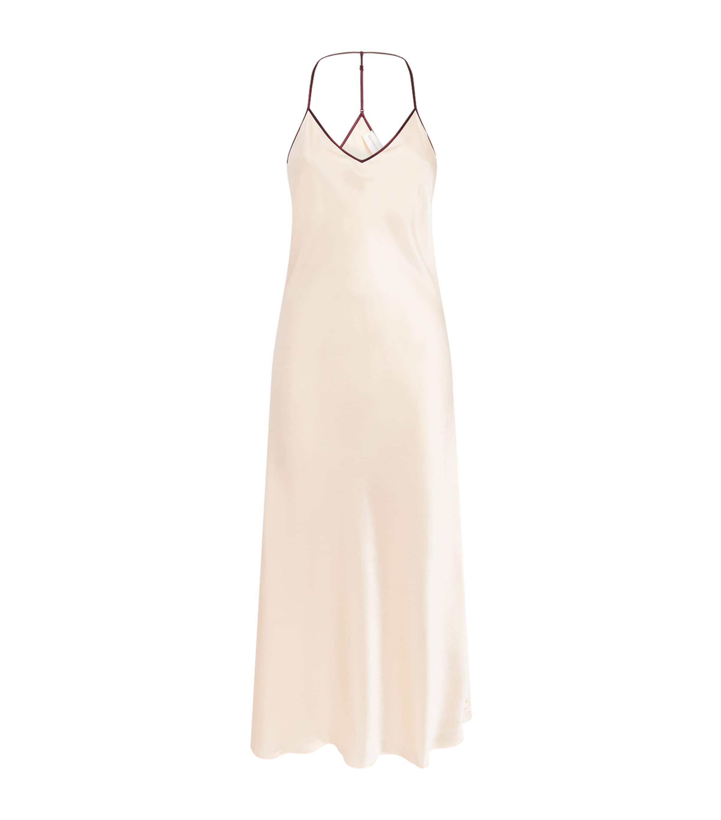 Olivia von Halle Womens Silk Gala Slip Midi Dress Bone Image 1