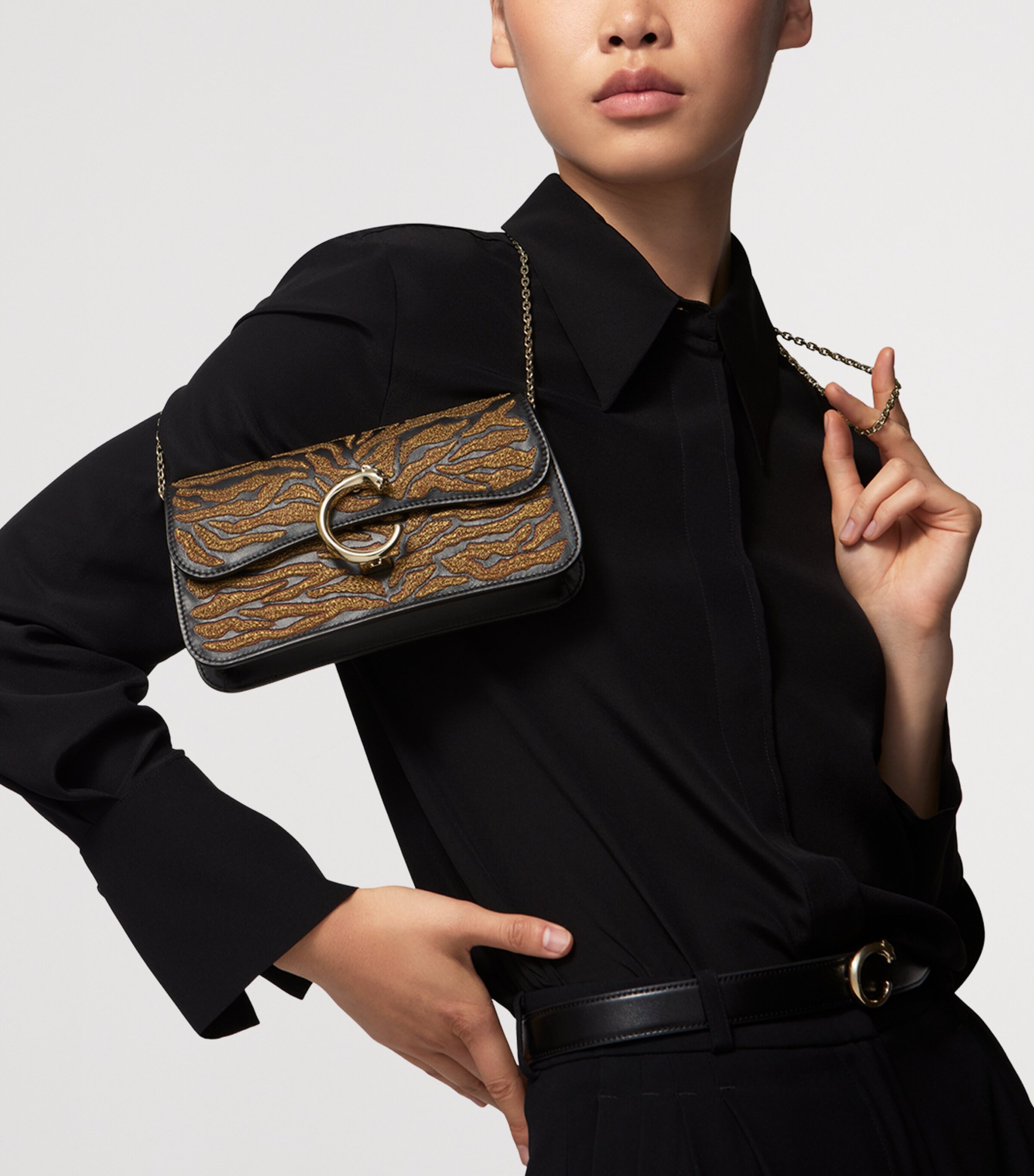 Cartier Mini Panthère C de Cartier Chain Bag Black Image 9