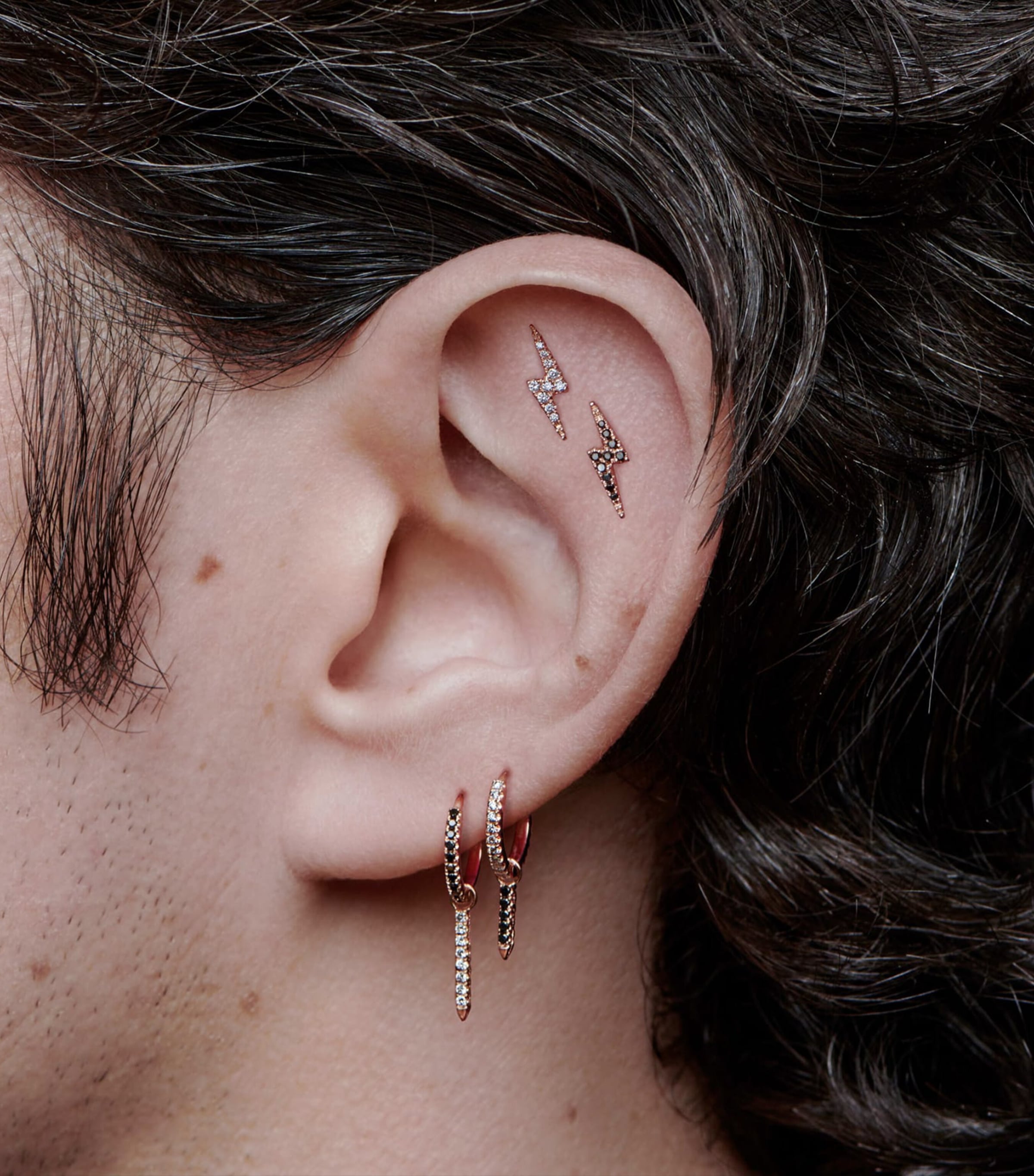 Yellow Gold and Diamond Lightning Bolt Threaded Stud Earring (11mm) YELLOW GOLD Image 3