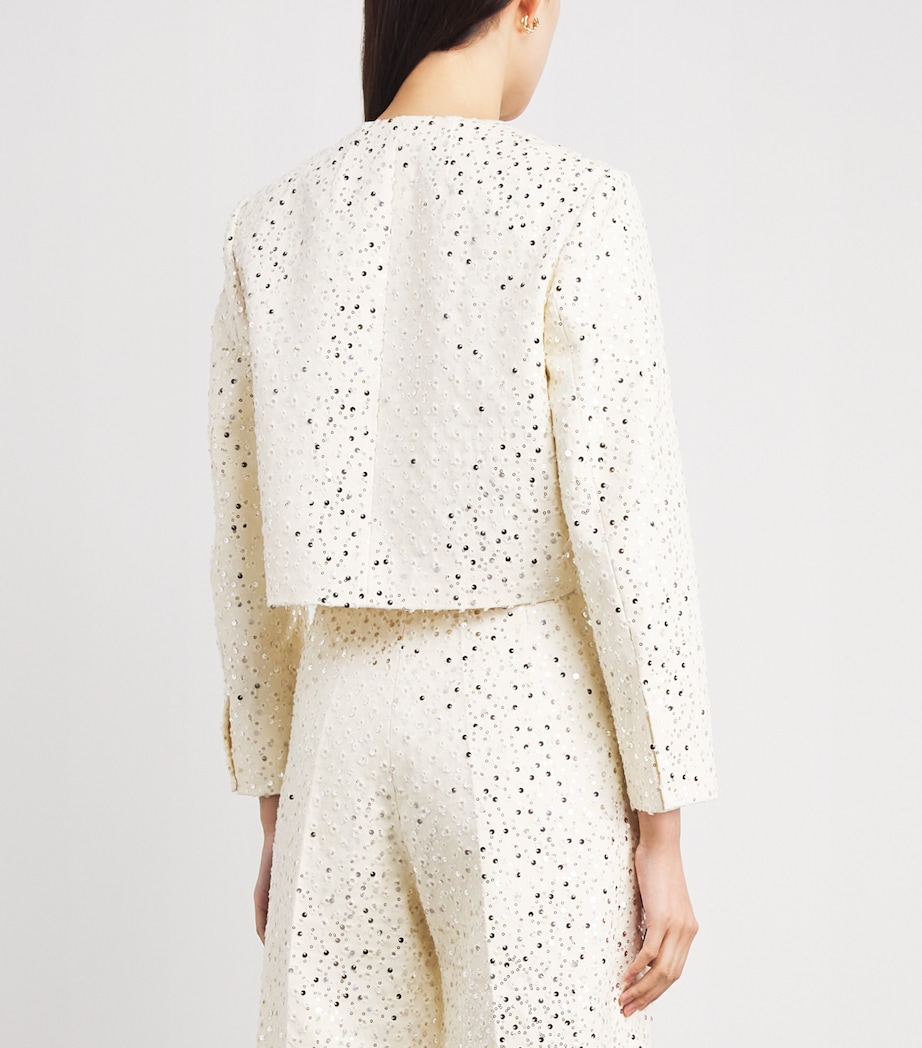 Sandro Paris Womens Cotton-Blend Sequin Cropped Jacket Ecru Image 5