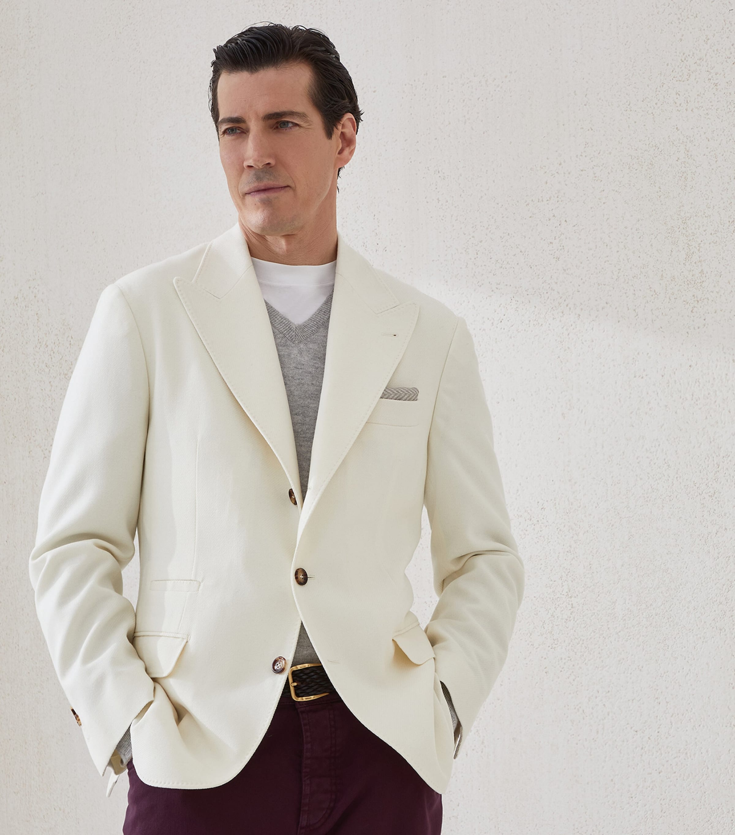 Brunello Cucinelli Mens Wool-Cashmere-Silk Deconstructed Blazer Image 2