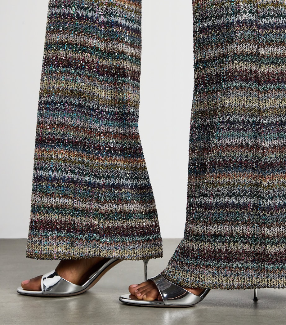 Missoni Womens Metallic Stripe Flared Trousers Smsqw Multi B/r/bge Image 3