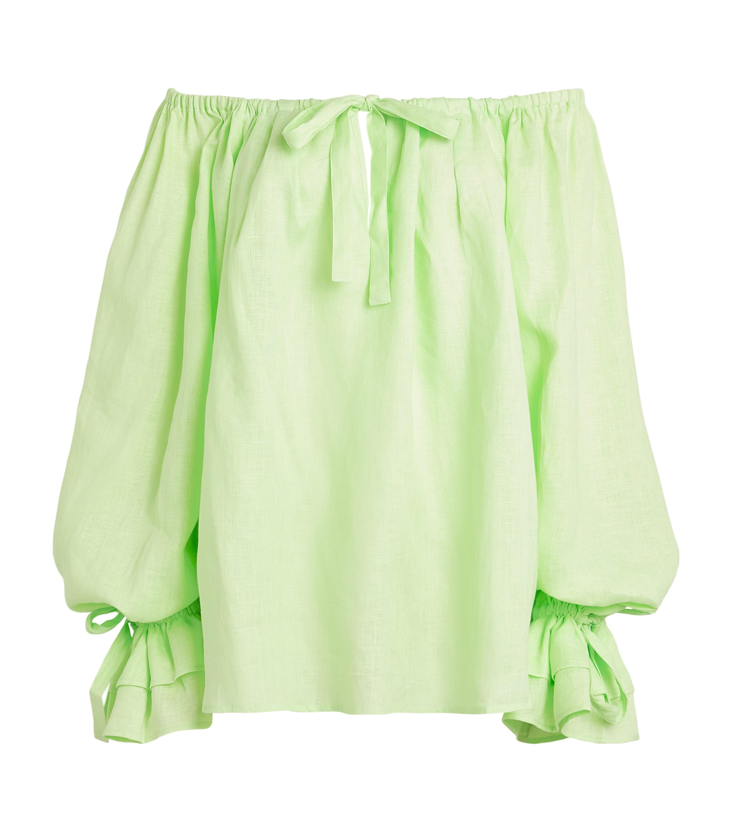 Sleeper Linen Flamenco Top And Trousers Set In Green