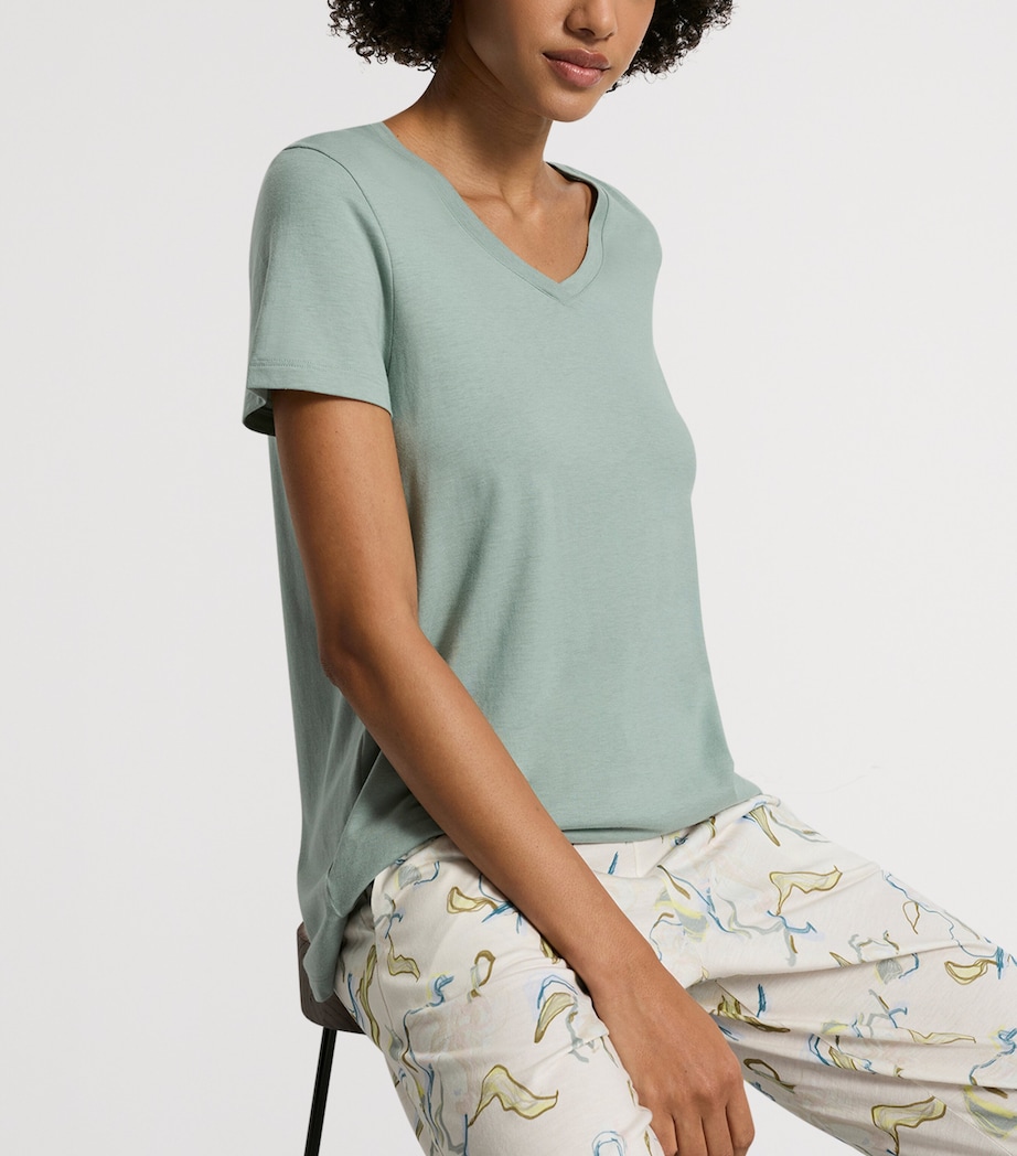 Hanro Womens Stretch-Cotton Sleep & Lounge T-Shirt Dark Seafoam Image 2