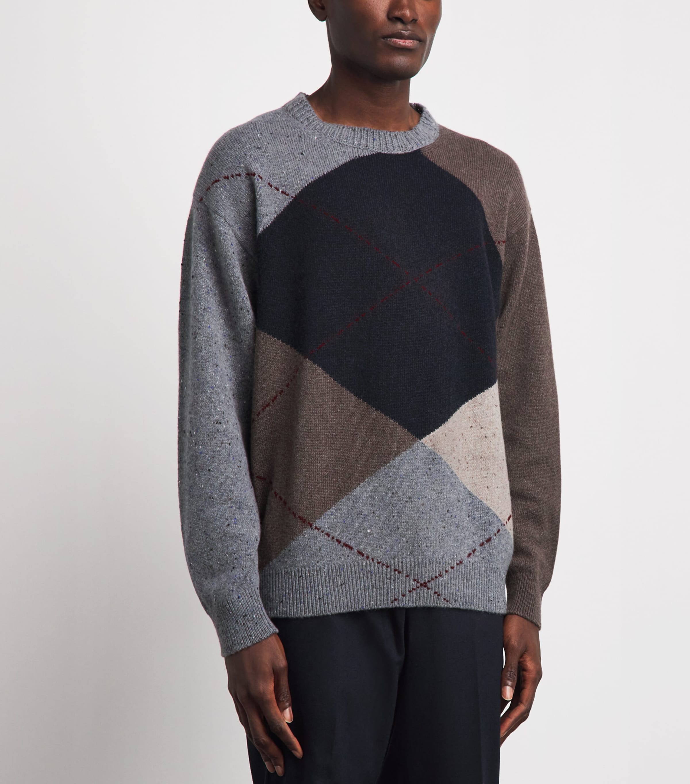 Johnstons Of Elgin Mens Cashmere Exploded Argyle Sweater Cairngorm Image 4