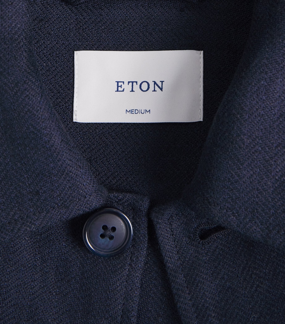 Eton Mens Linen-Blend Overshirt Navy Blue Image 6