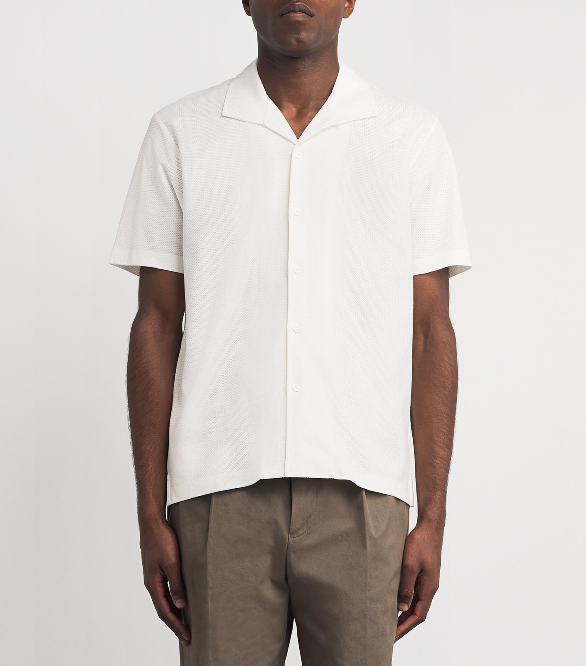 Cotton Mesh Collared Shirt WHCR-ECRU Image 3