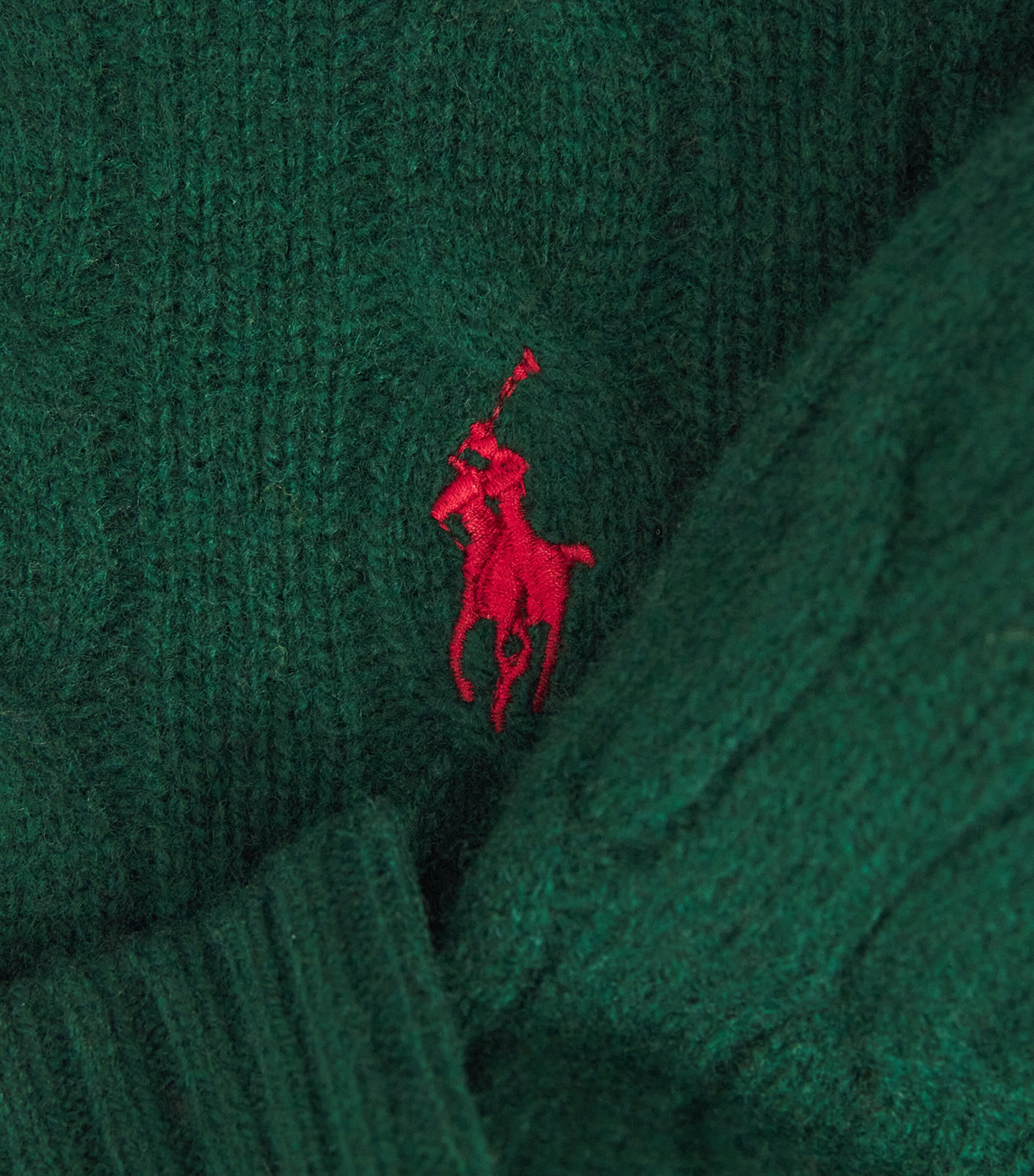 Wool-Cashmere Cable-Knit Polo Pony Sweater GREEN Image 5