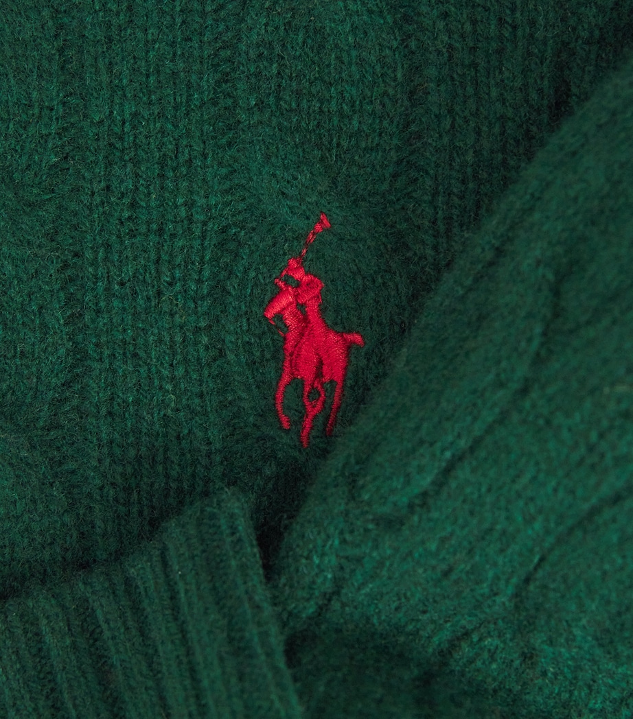 Wool-Cashmere Cable-Knit Polo Pony Sweater GREEN Image 5