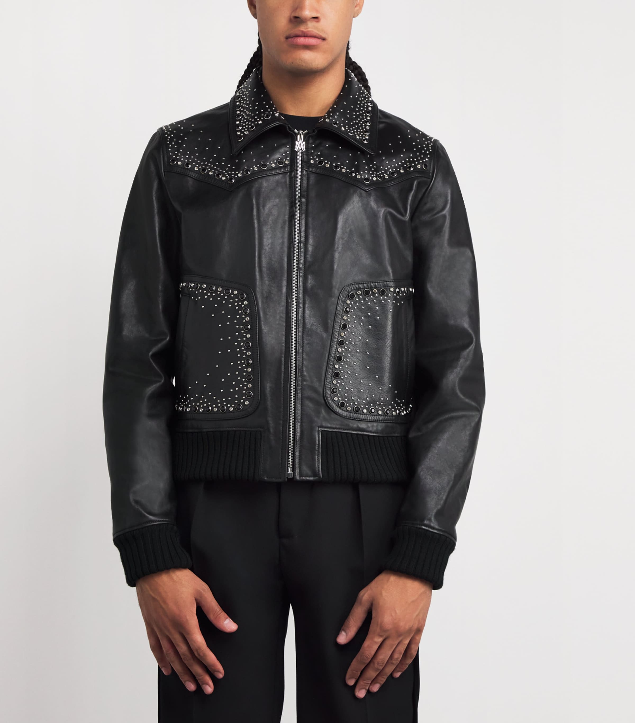 Leather Crystal-Embellished Jacket BLACK Image 3