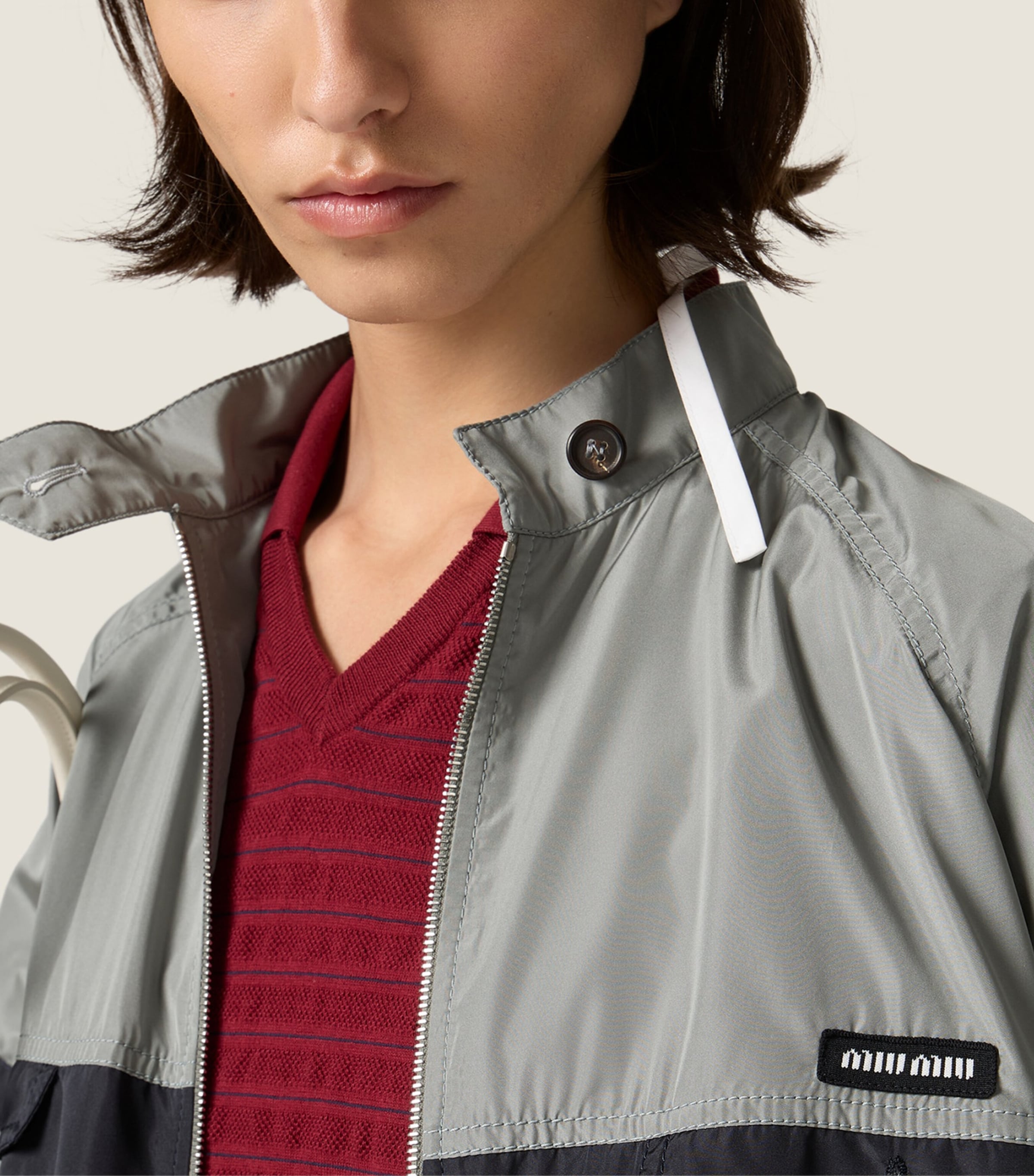 Miu Miu Womens Technical Silk Stripe Jacket Grey Image 4