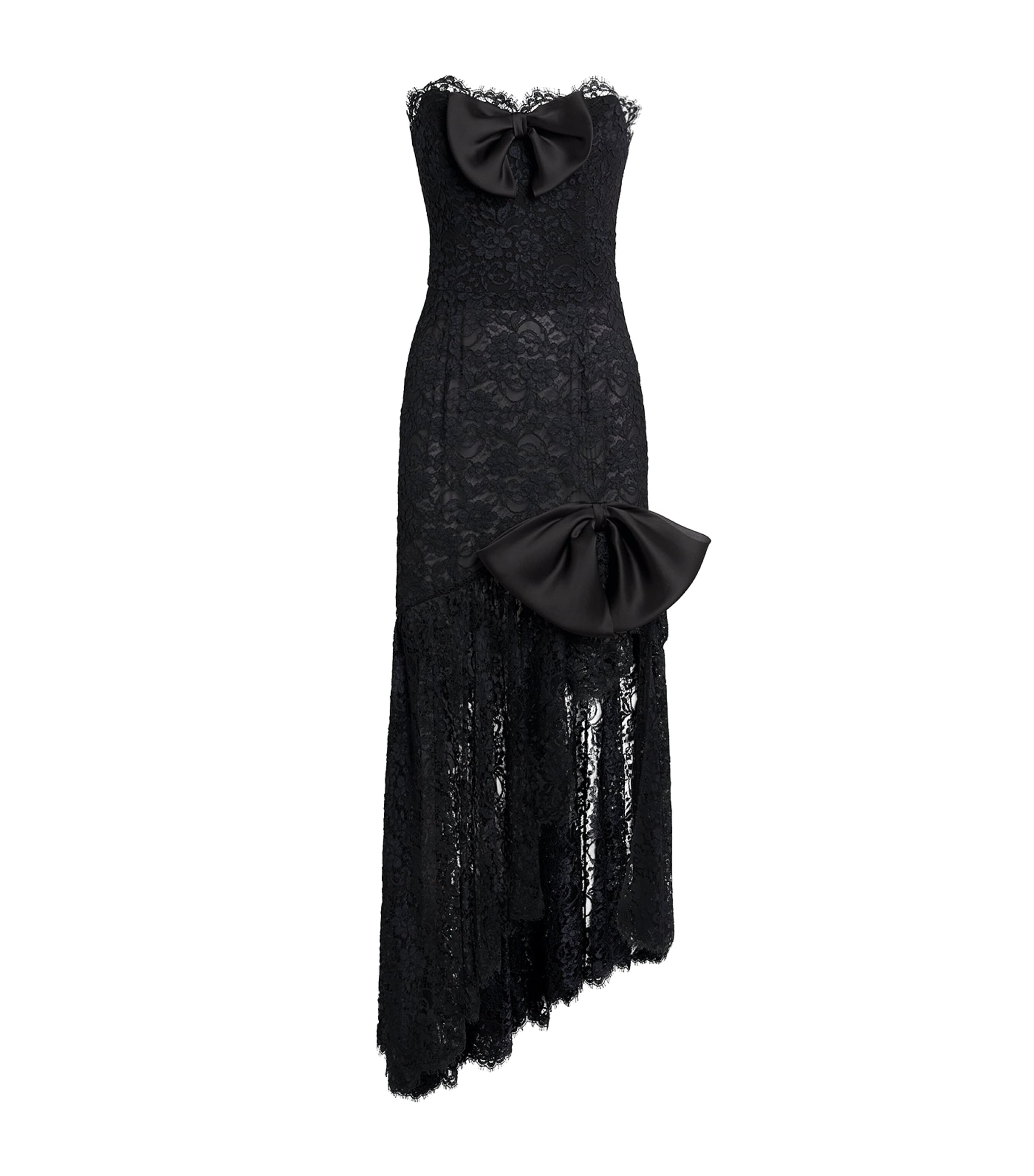 Alessandra Rich Womens Black Bustier Bow-embroidered Lace Maxi Dress In Black