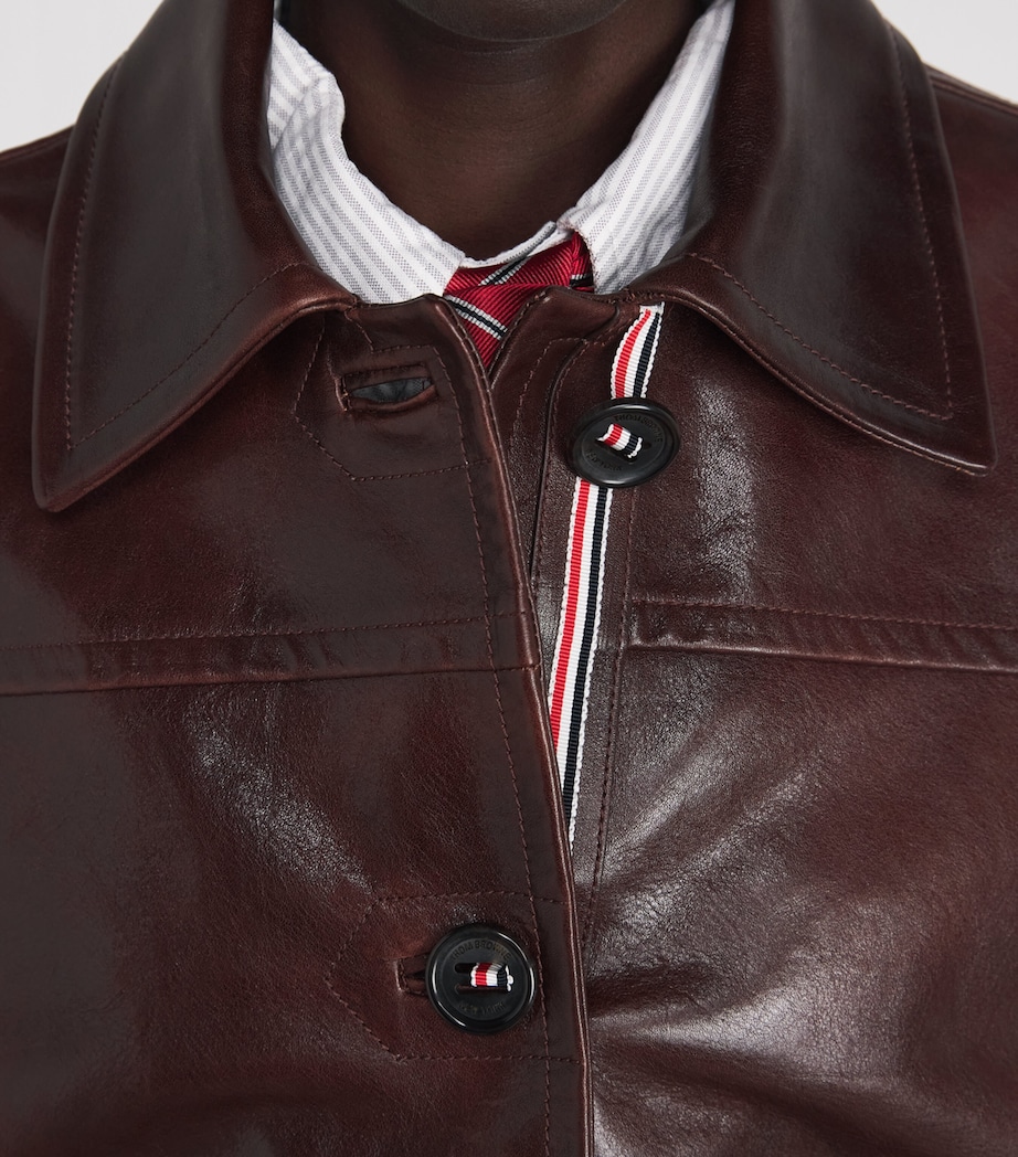 Thom Browne Womens Dockside Leather Coat Burgundy Image 3