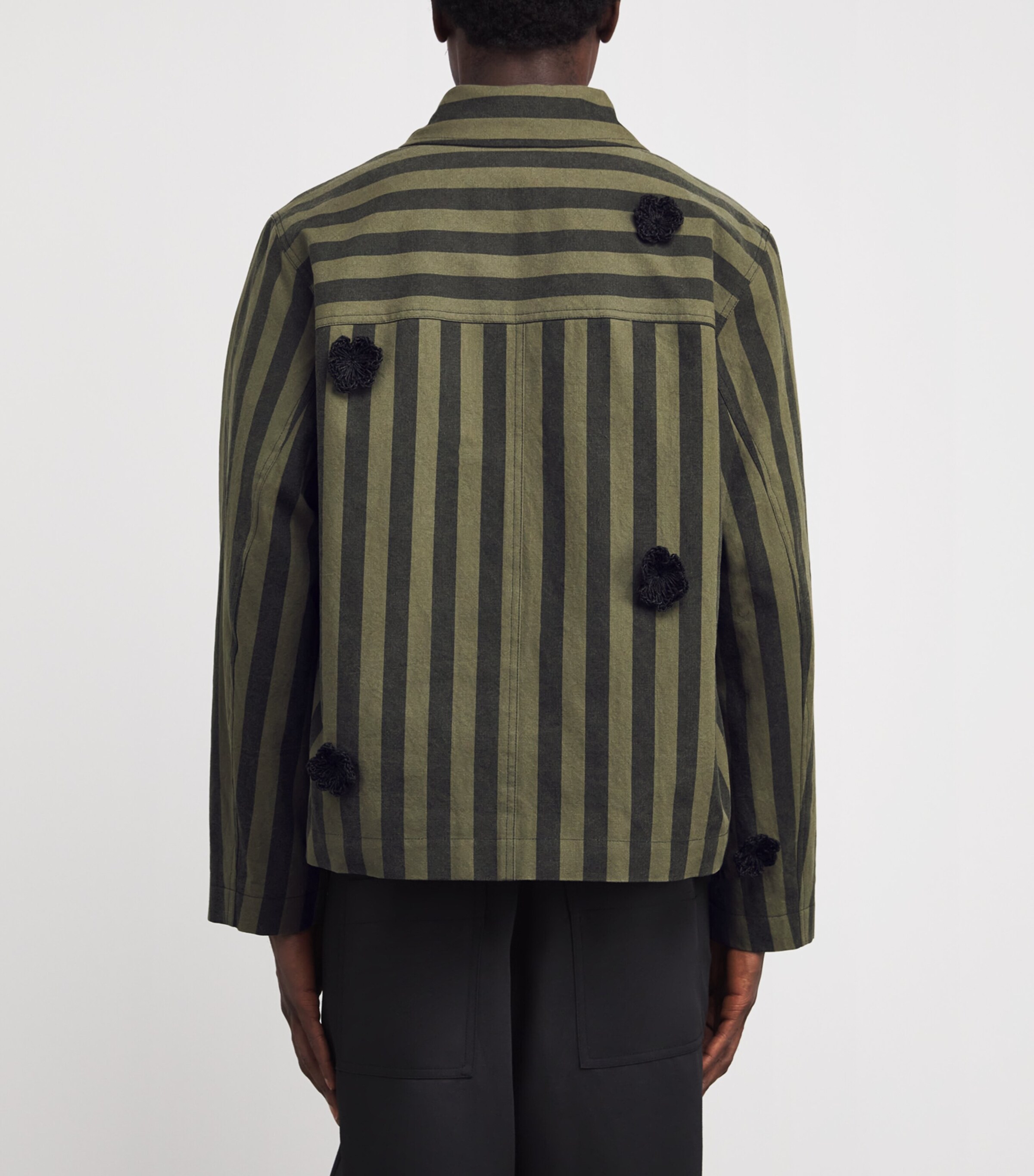 Stripe Daisy-Appliqué Overshirt GREEN / BLACK Image 4