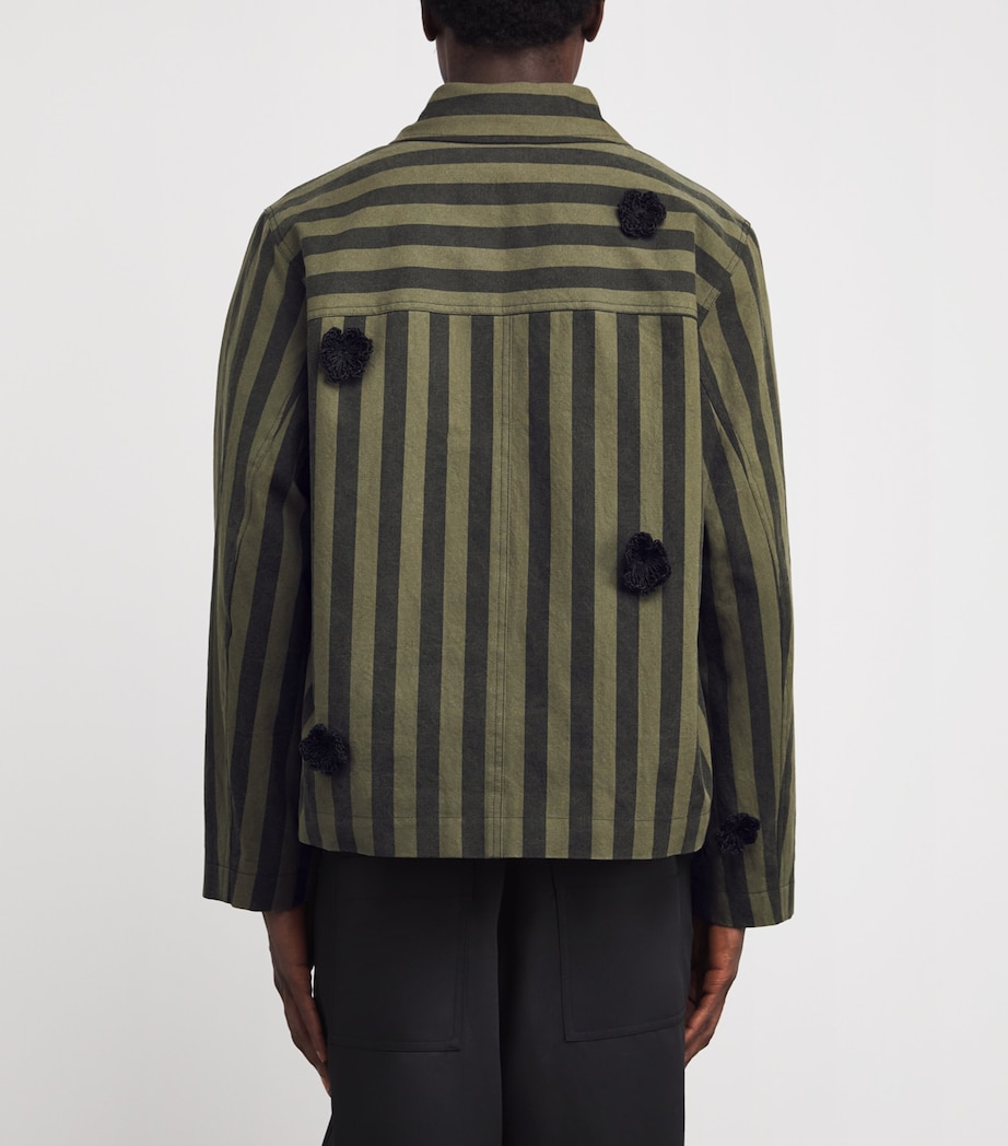 Stripe Daisy-Appliqué Overshirt GREEN / BLACK Image 4