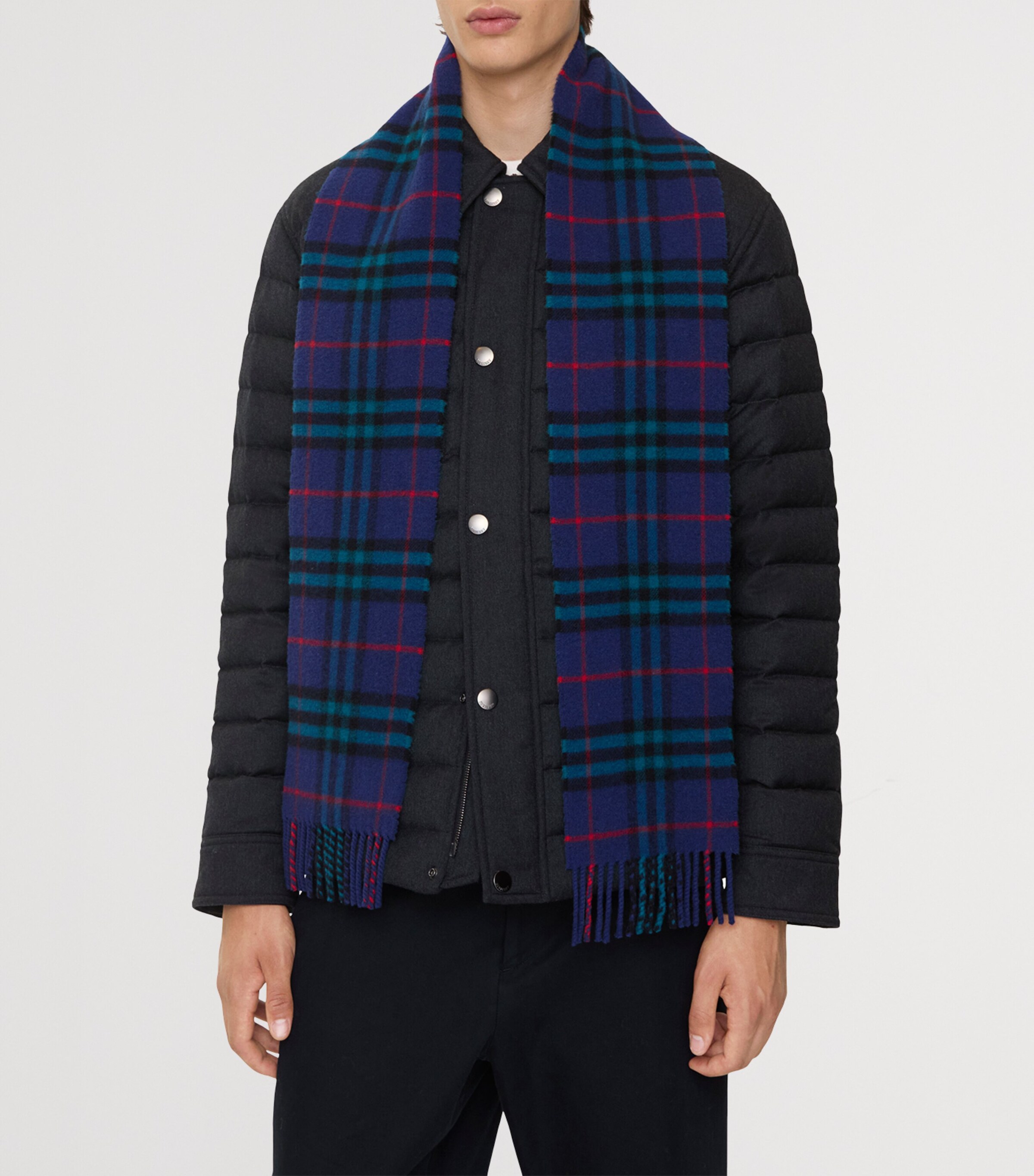 Burberry Cashmere Narrow Check Scarf Bugle Blue Image 4