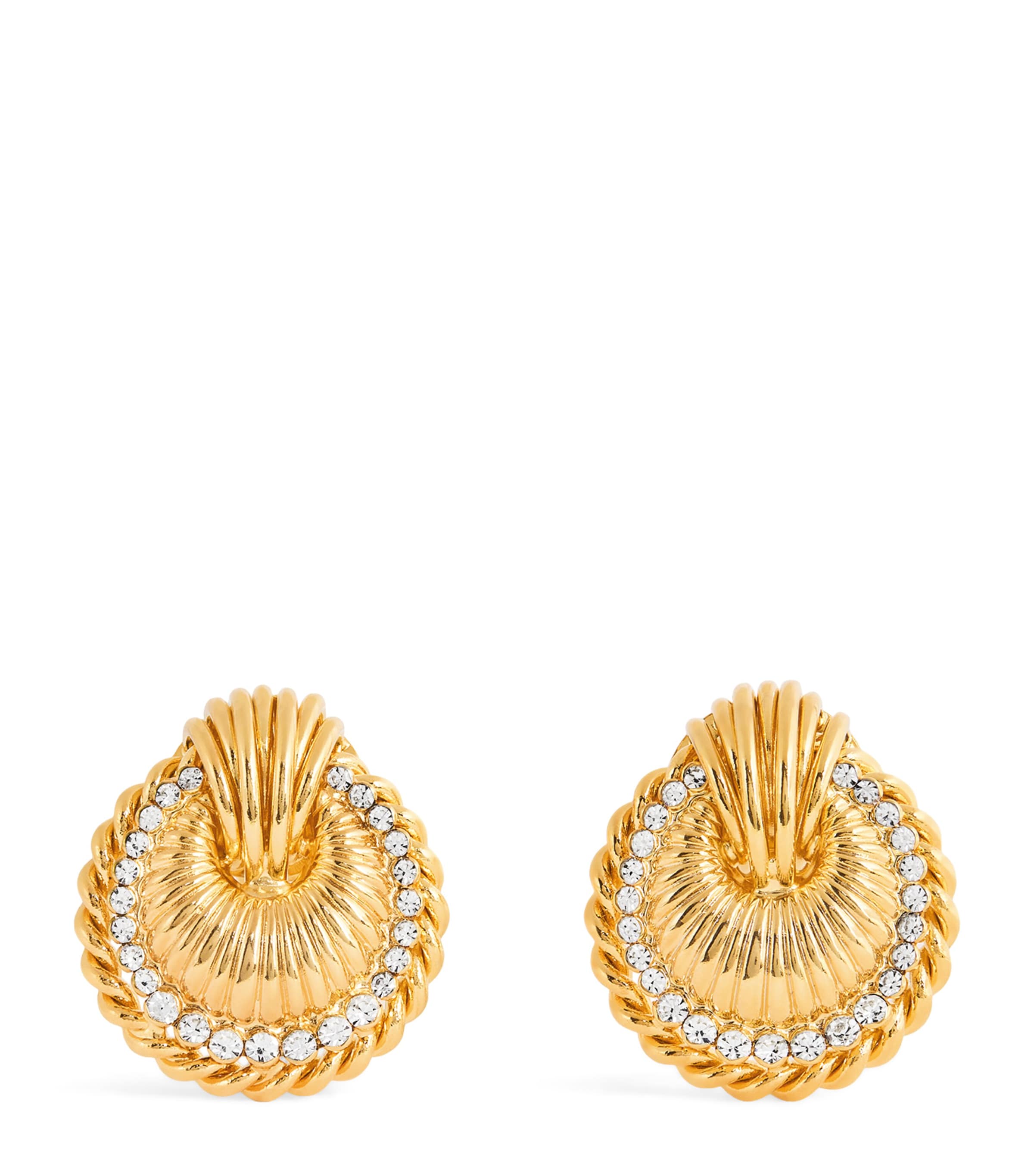Shop Alessandra Rich Crystal-embellished Shell Clip-on Earrings In Gold