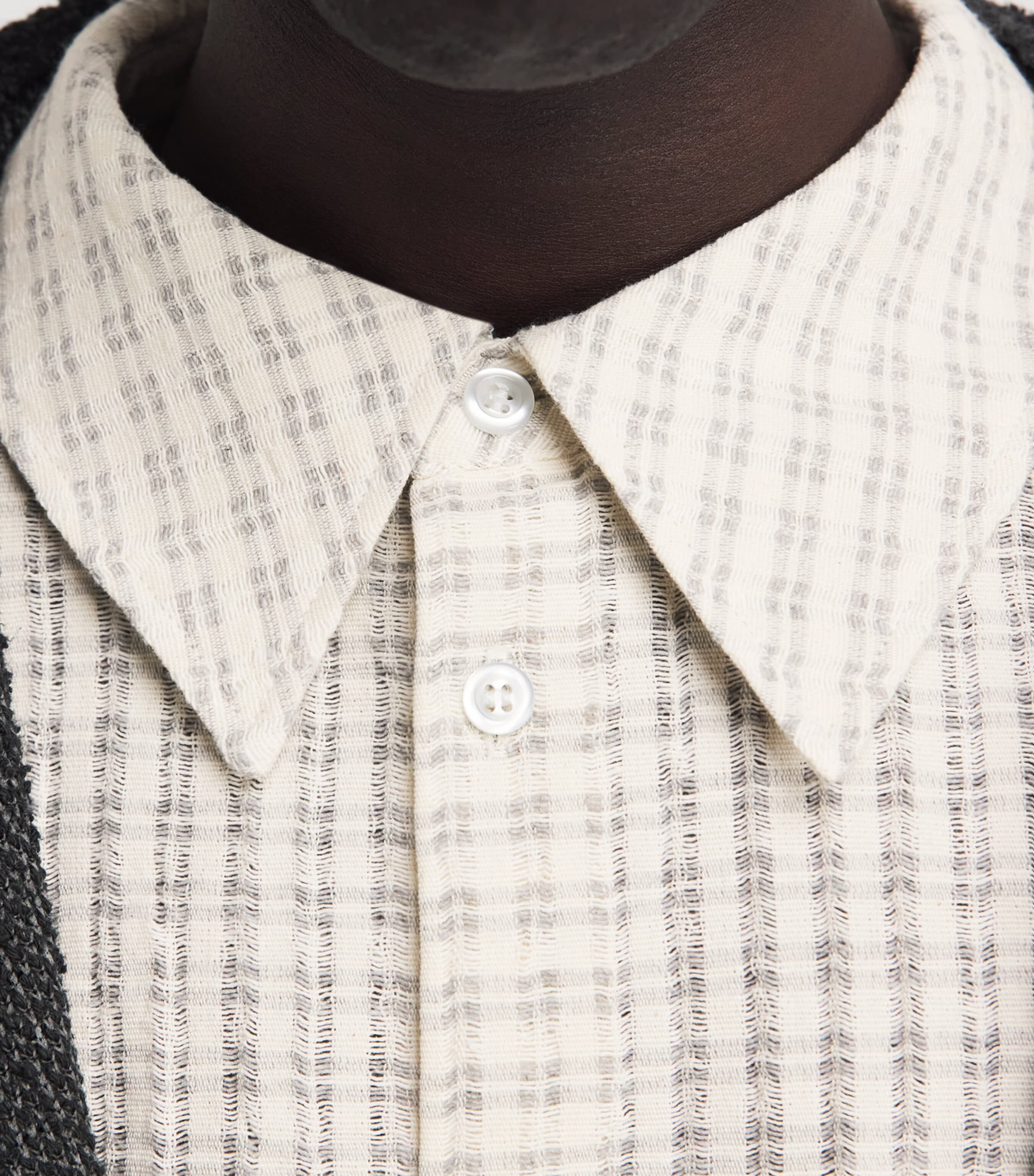 Séfr Mens Seersucker-Effect Wes Shirt Subtle Beige Check Image 3