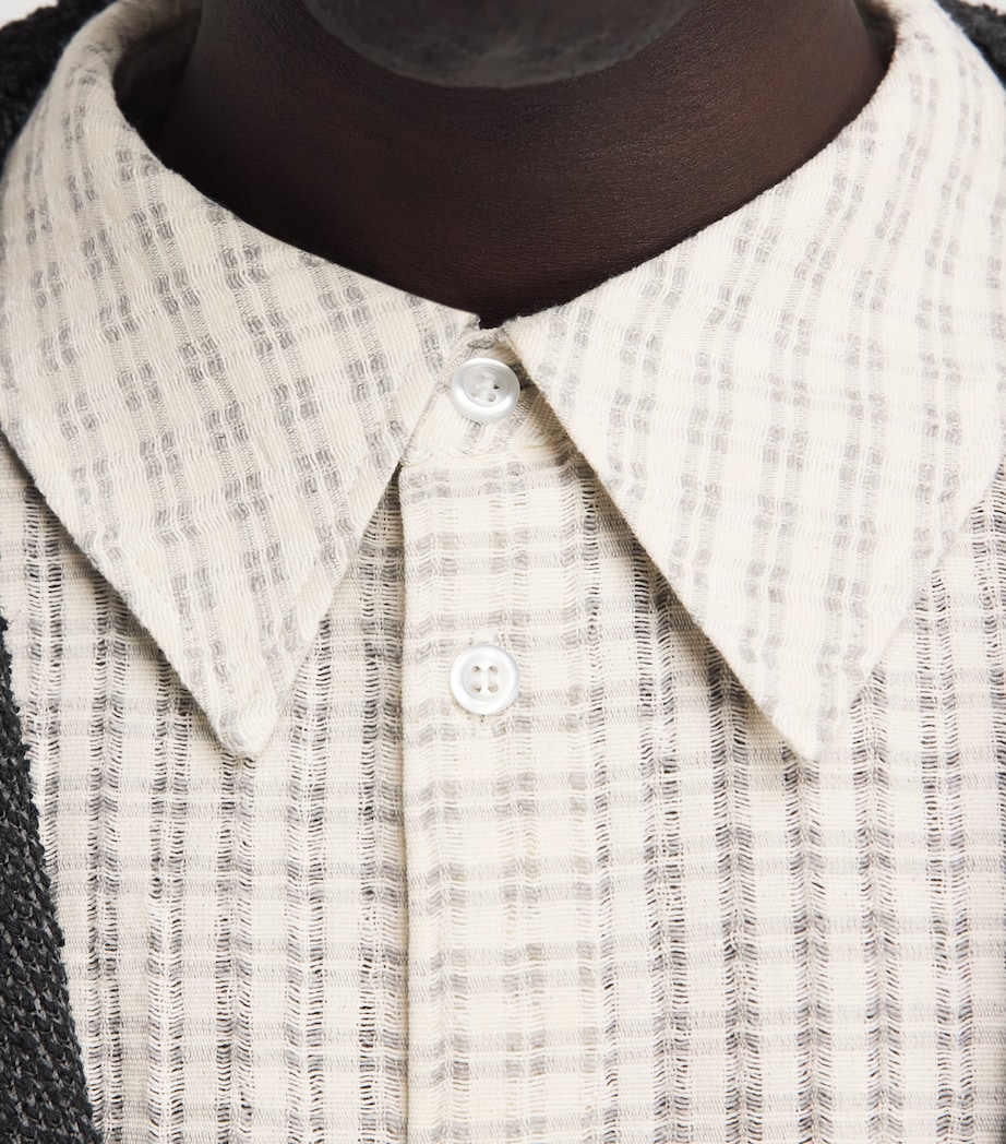 Séfr Mens Seersucker-Effect Wes Shirt Subtle Beige Check Image 3