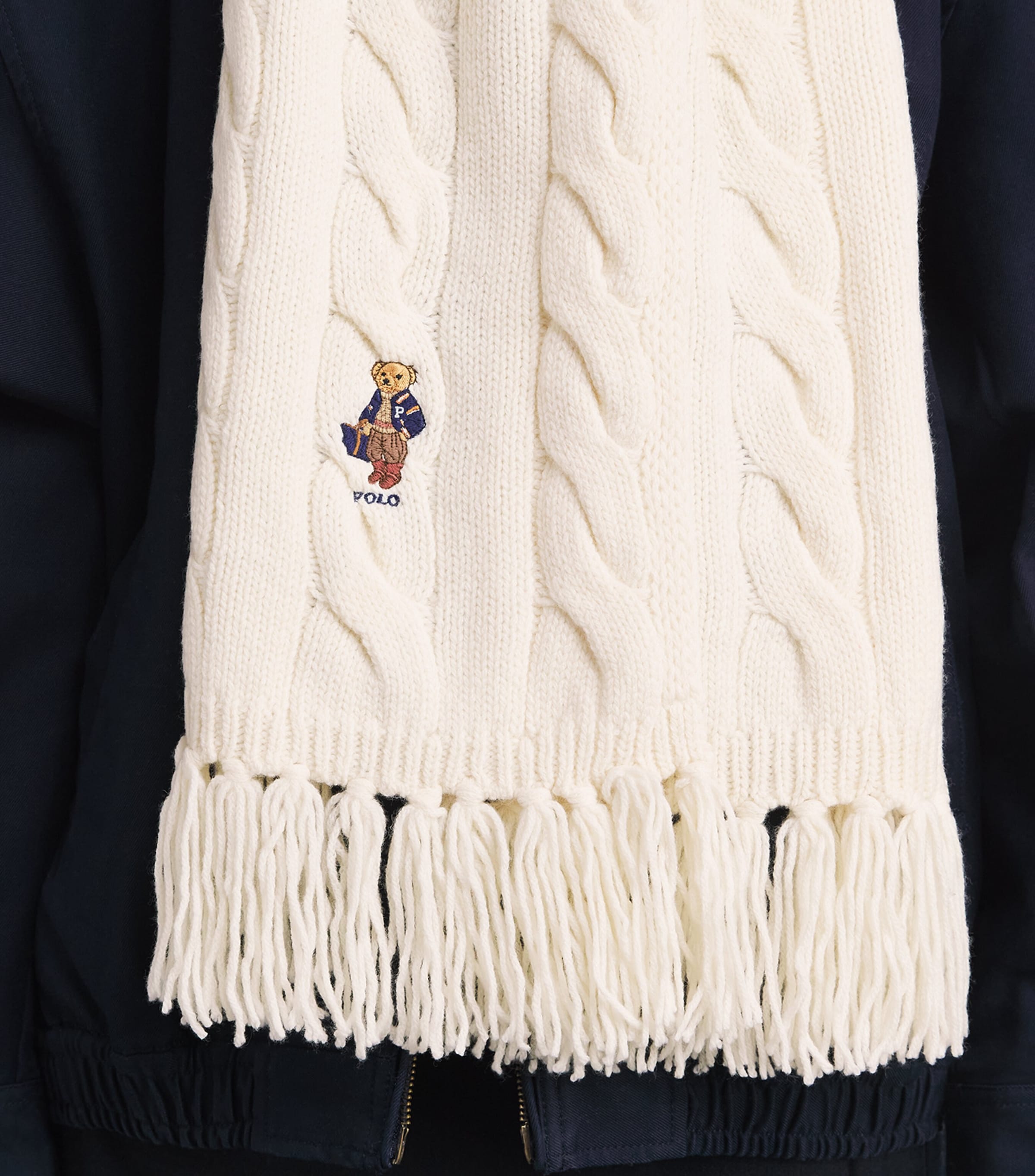 Polo Ralph Lauren Wool-Blend Cable-Knit Bear Scarf Cream Image 3
