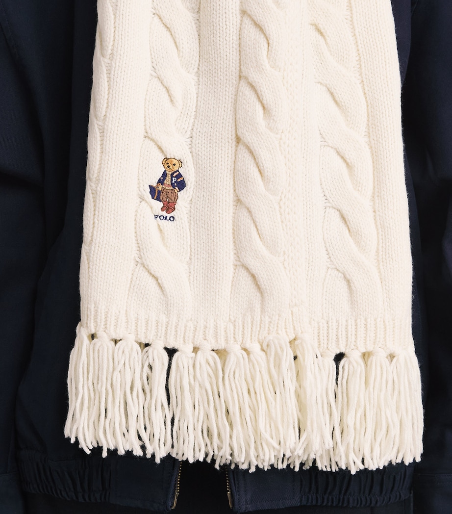 Polo Ralph Lauren Wool-Blend Cable-Knit Bear Scarf Cream Image 3