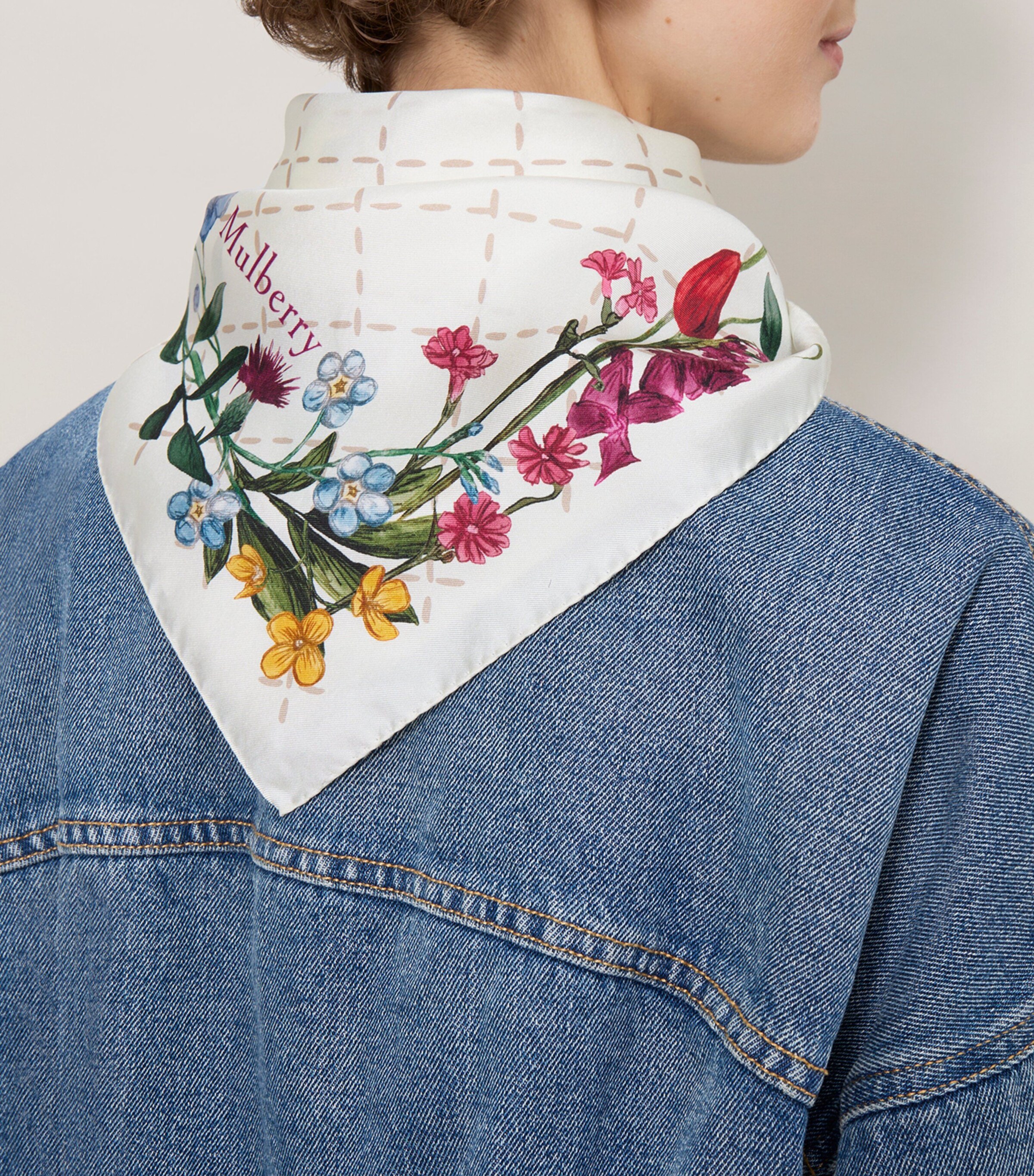 Mulberry Silk Wild Floral Square Scarf Eggshell Image 2