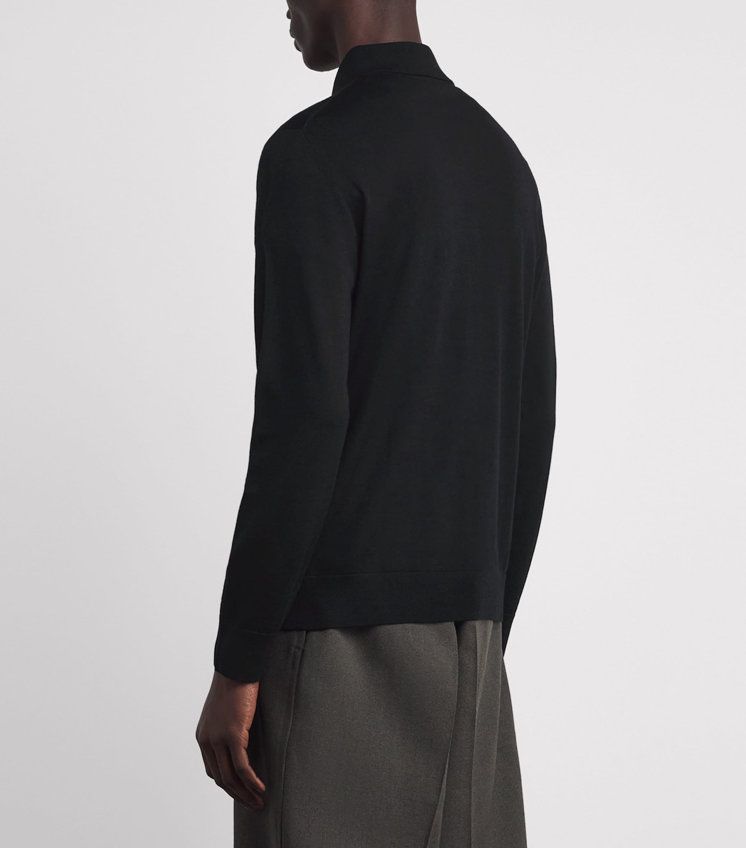 Merino Wool Signature Stripe Zip Polo Shirt BLACK-79 Image 4