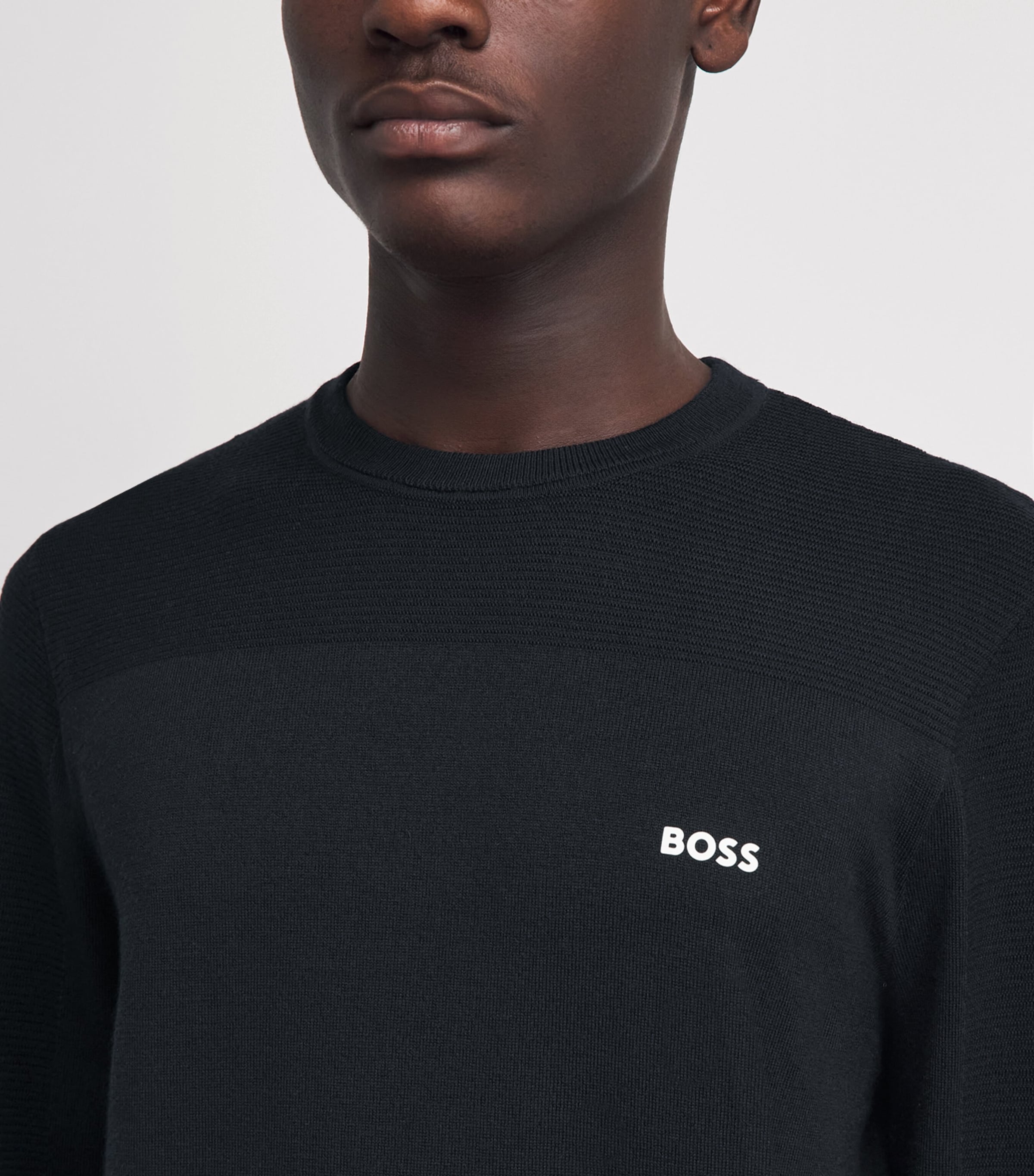 BOSS Mens Ribbed Logo Sweater Dark Image 3