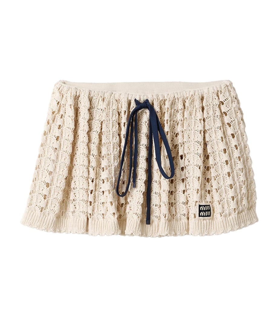 Miu Miu Womens Cotton Openwork-Knit Mini Skirt Neutral Image 1