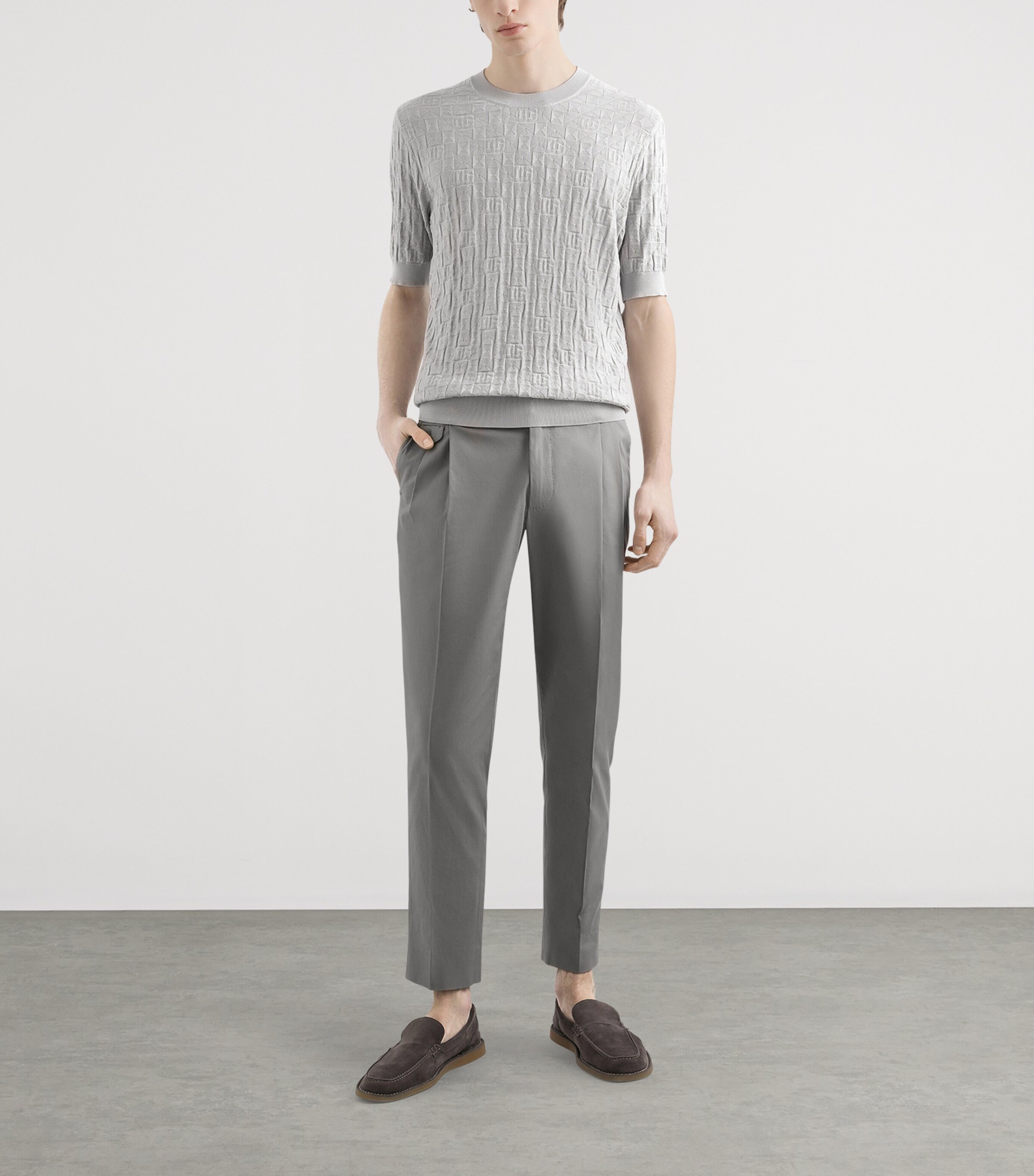 Silk Monogram Sweater N0038-LIGHT GRE Image 3