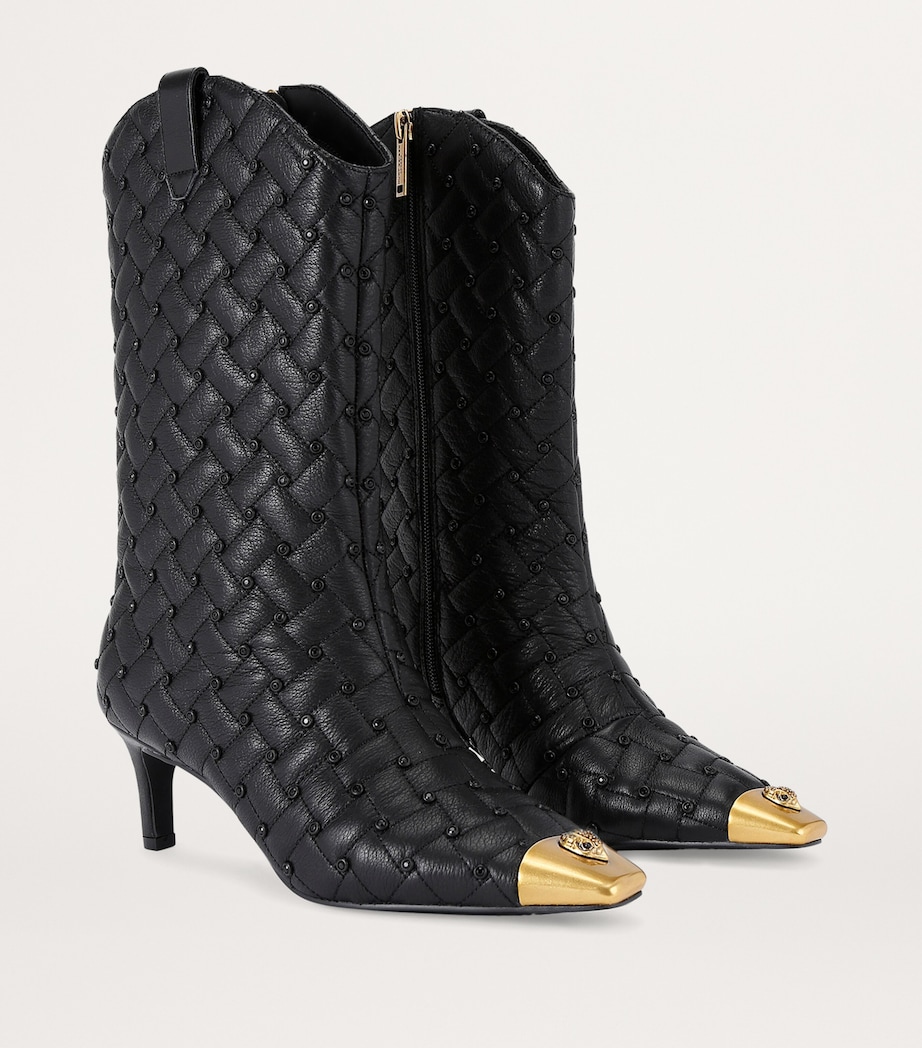 Leather Cyrstal Embellished Regent Boots 65 BLACK/COMB Image 4